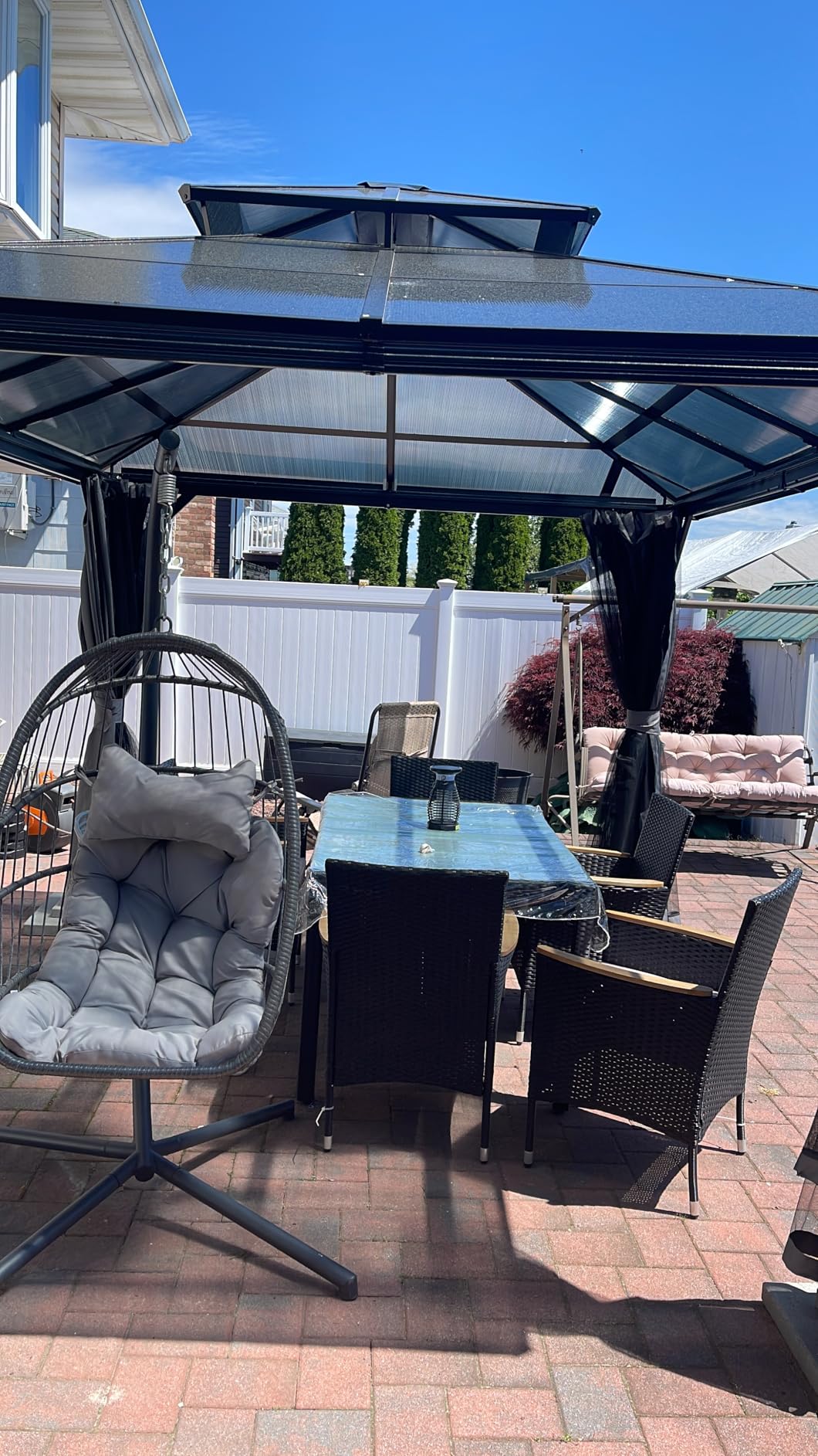 DWVO 10x12ft Gazebo Hardtop Double Roof Polycarbonate Canopy Outdoor with Netting and Shaded Curtains, Metal Frame Garden Tent for Patio, Backyard, Deck and Lawns, Gray customer photo 2