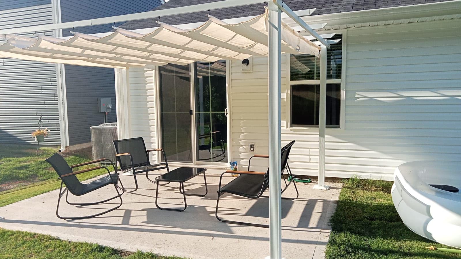 HAPPATIO 10' X 13' Retractable Pergola with Sun Shade Canopy, Patio Aluminum Frame Shelter for Backyards, Gardens, Porch, Includes Ground Studs and Expansion Screws (Brown) customer photo 1