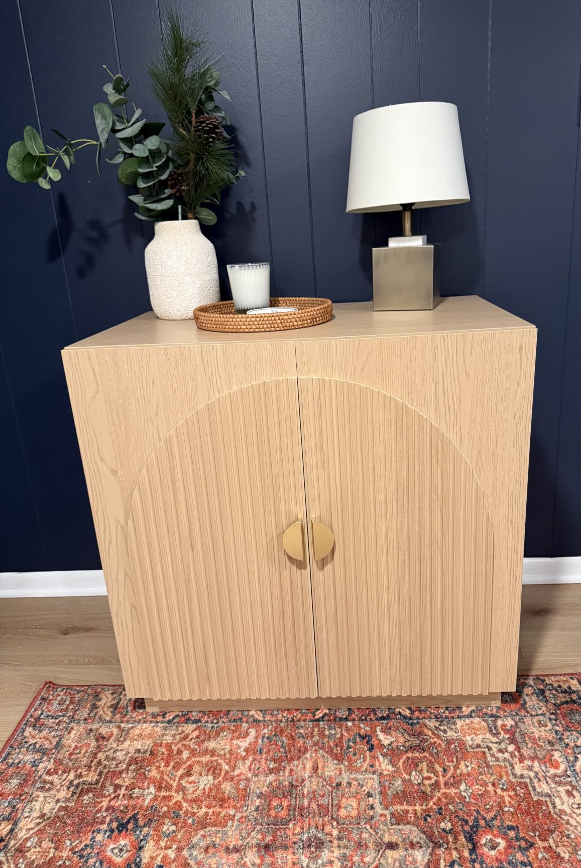 Amunrbrek Large Litter Box Enclosure, Fluted Hidden Cat Litter Box Cabinet with Storage, Symmetrical Curved Accent Sideboard Furniture (Natural) customer photo 1