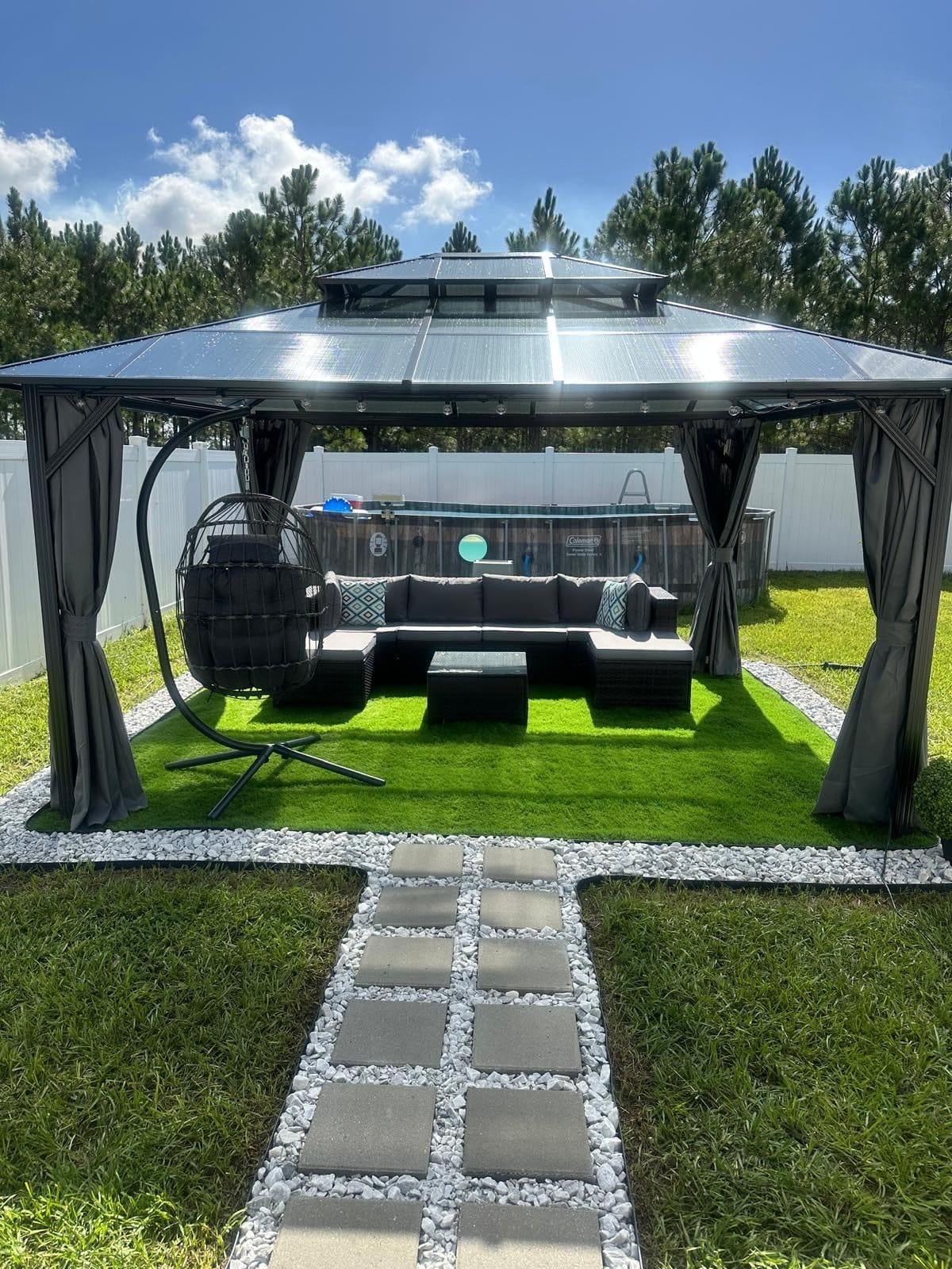 Aoxun 10'x12' Hardtop Gazebo, Metal Frame Permanent Pavilion with Light, Curtains and Netting, Outdoor Polycarbonate Gazebo, Double Roof Canopy customer photo 1