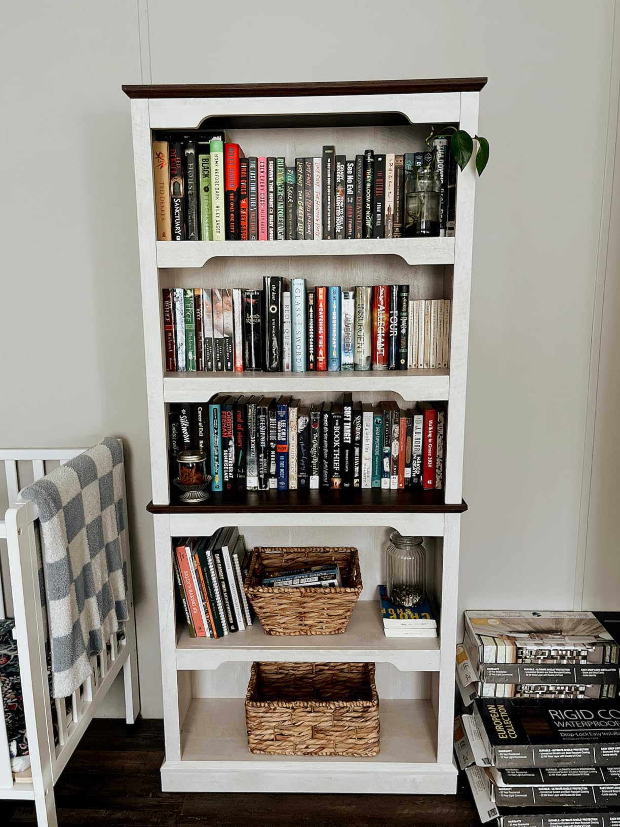 70”Walnut Bookcase Bookshelf, 5-Tier Farmhouse Bookcases with Doors customer photo 2