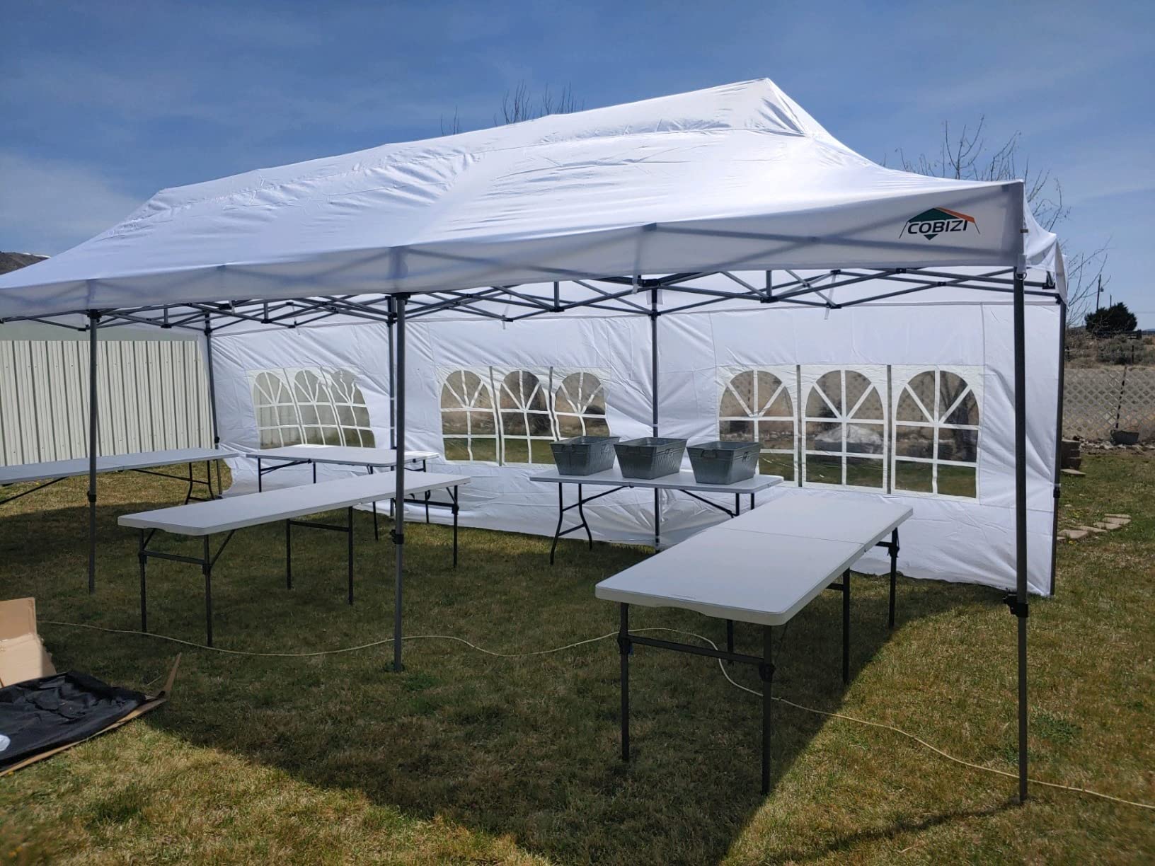 COBIZI 10x10 Heavy Duty Pop Up Canopy Tent with 4 Sidewalls, White customer photo 2