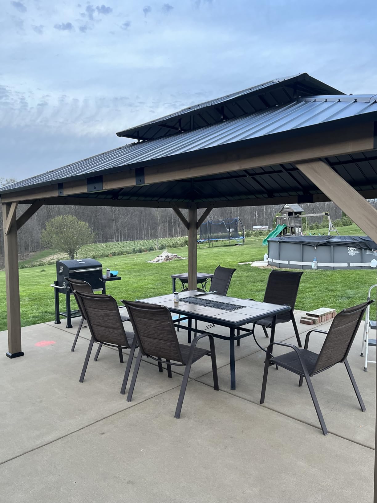 Aoxun 10' x 12' Patio Wood Gazebo Cedar Wood, Natural customer photo 2