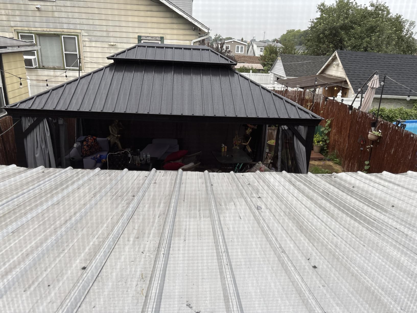 Aoxun 10' x 12' Hardtop Gazebo with Drainage System, Aluminum Outdoor Gazebo with Galvanized Steel Double Roof, Patio Permanent Metal Pavilion with Netting, for Garden, Deck, Pool, Wooden Finish customer photo 2
