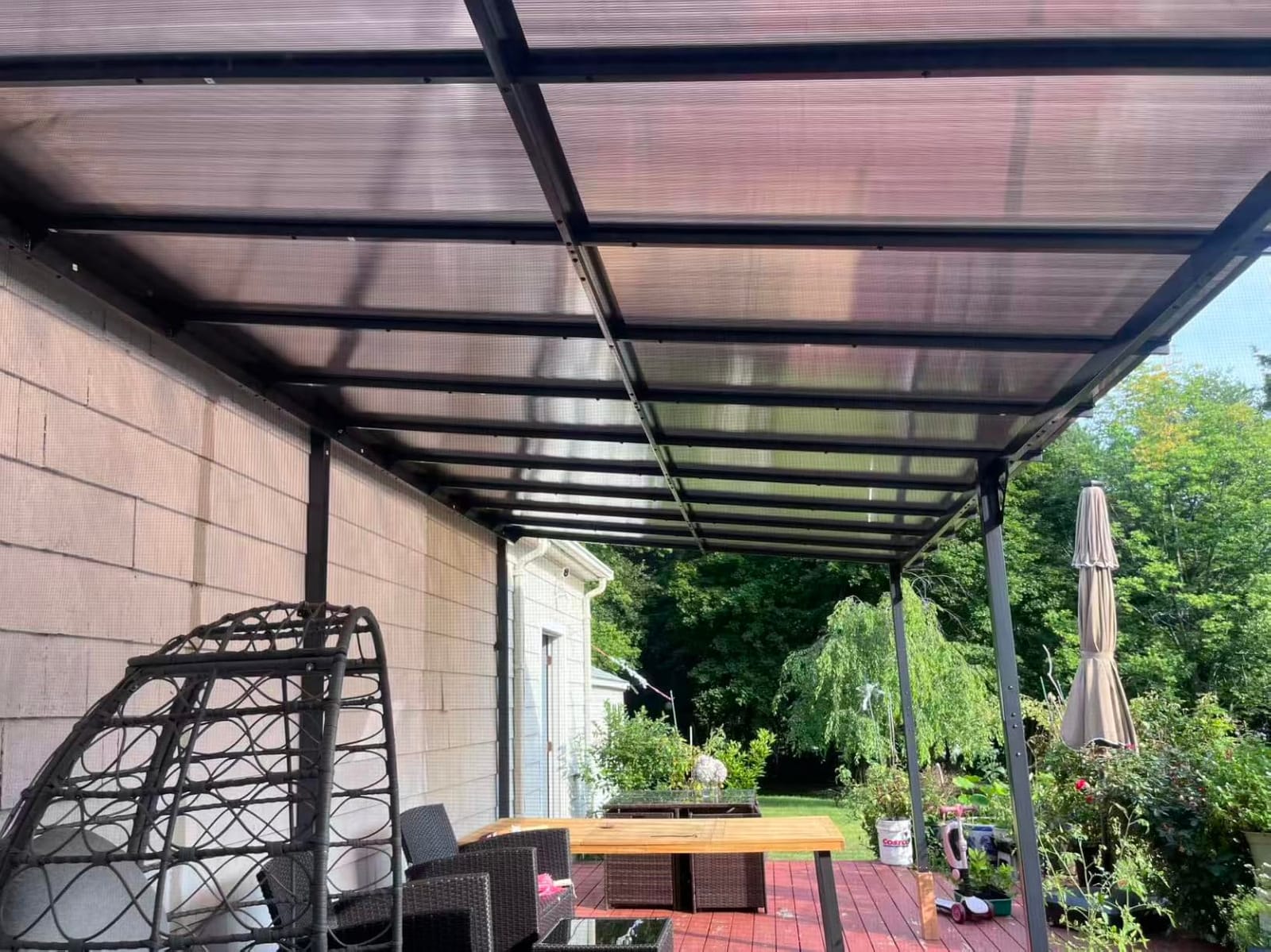 10x8 FT Lean to Gazebo Pergola, Outdoor Wall Mounted Gazebos with Polycarbonate Roof, Large Hardtop Metal Heavy Duty Awnings, Patio Canopy for Backyard, Deck, Porch (Black) customer photo 1