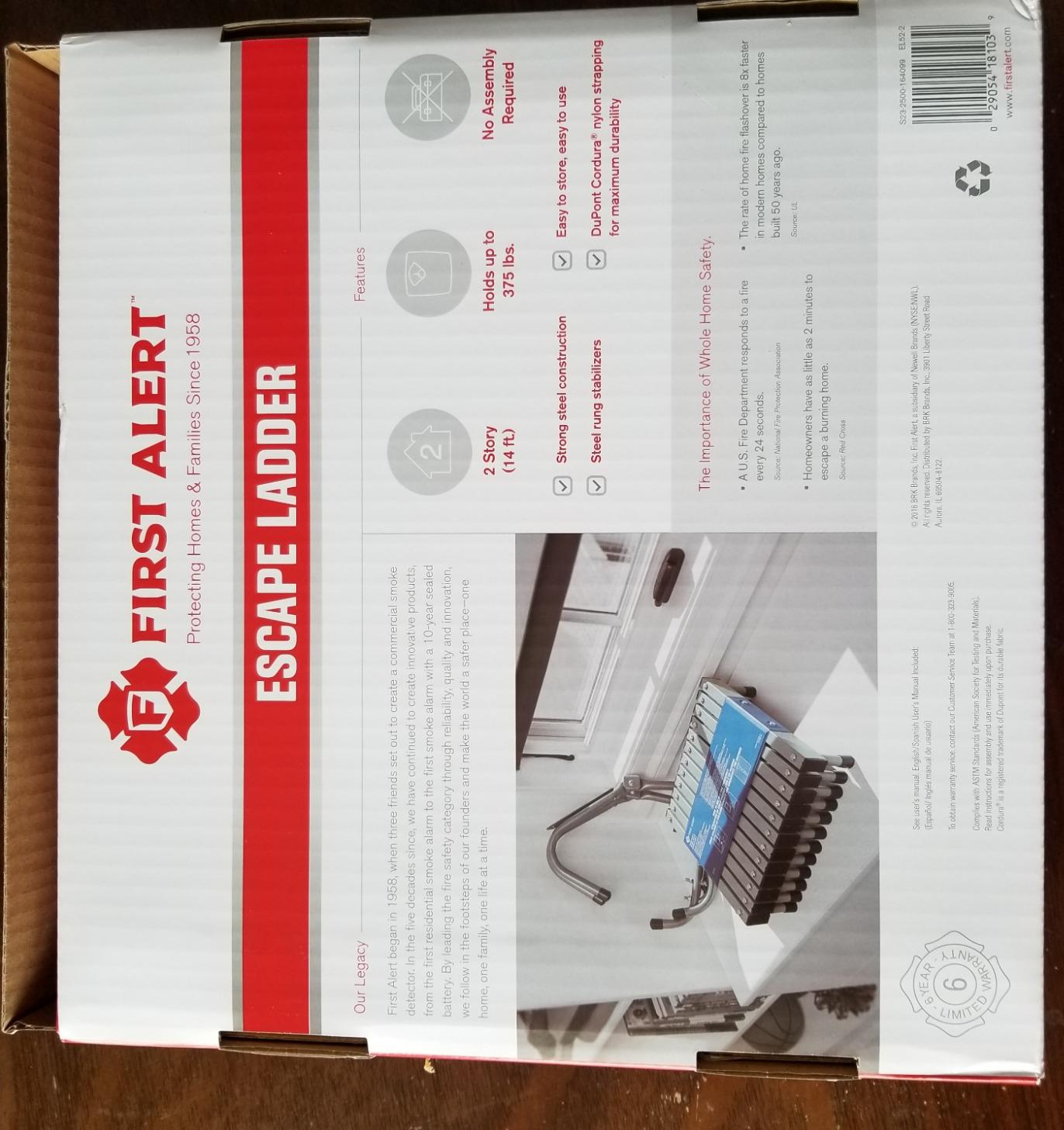 First Alert Two-Story Fire Escape Ladder, Steel, Anti-Slip, EL52-2, Black customer photo 1