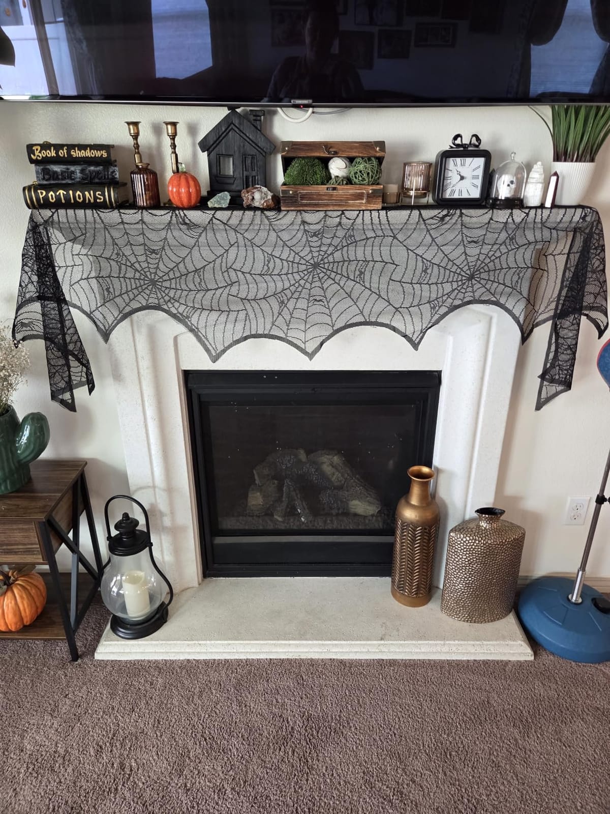AerWo Halloween Decoration Black Lace Spiderweb Fireplace Mantle Scarf Cover Festive Party Supplies 45 X 243cm 18 x 96 inch customer photo 1
