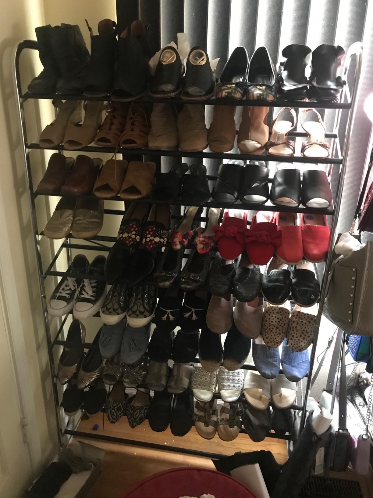 Amazon Basics 50-Pair Shoe Rack Organizer, Portable Rolling with Locking Wheels, Free Standing, 35.8 x 14.6 x 59.5 inches, Chrome customer photo 2