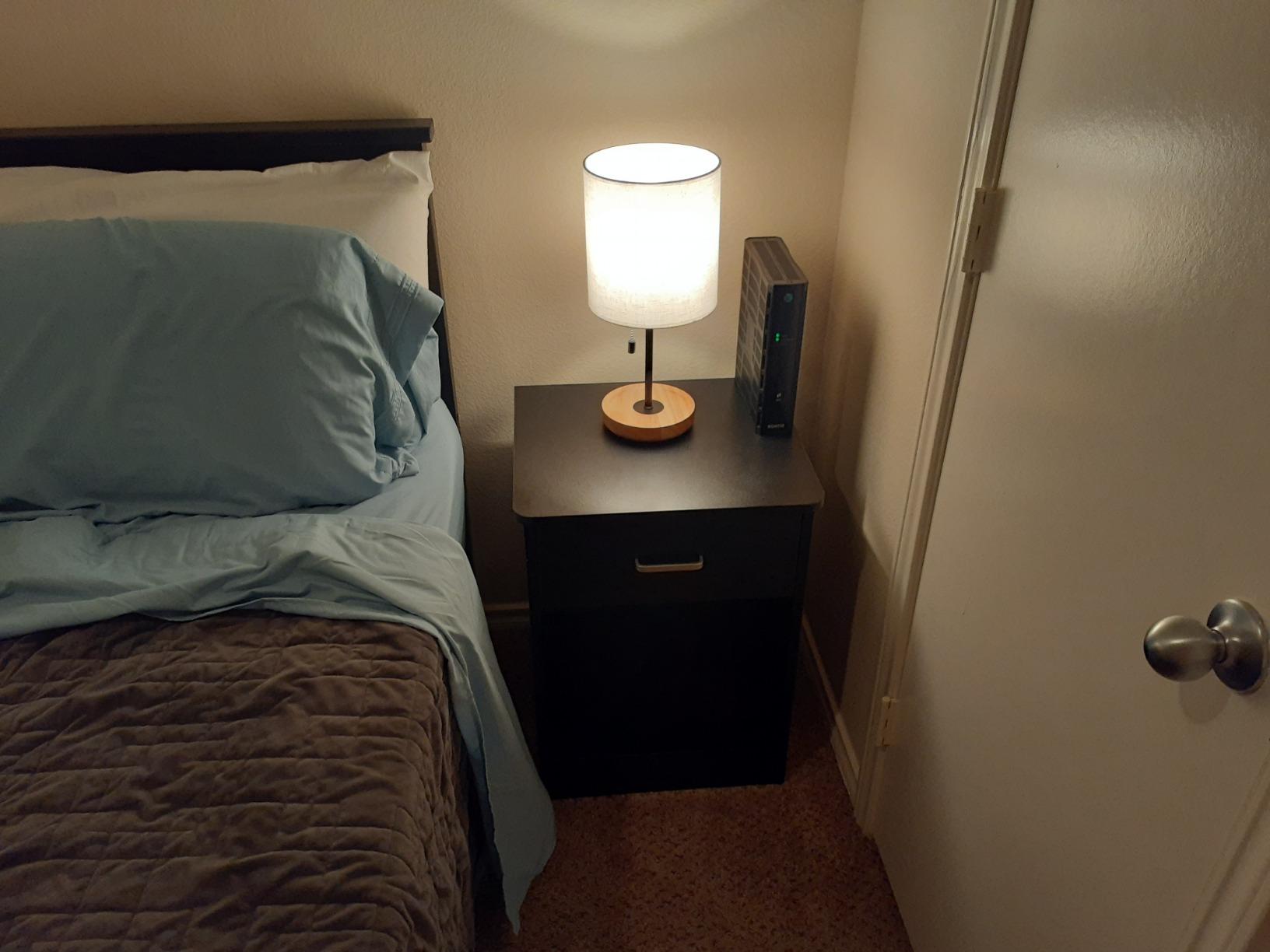 HAITRAL Bedside Table Lamp - Modern Nightstand Lamp with Linen Fabric Shade Wooden Desk Lamps for Bedrooms, Office, College Dorm, Dinning Room, Girls Room - 16 Inches (HT-AD005) customer photo 1