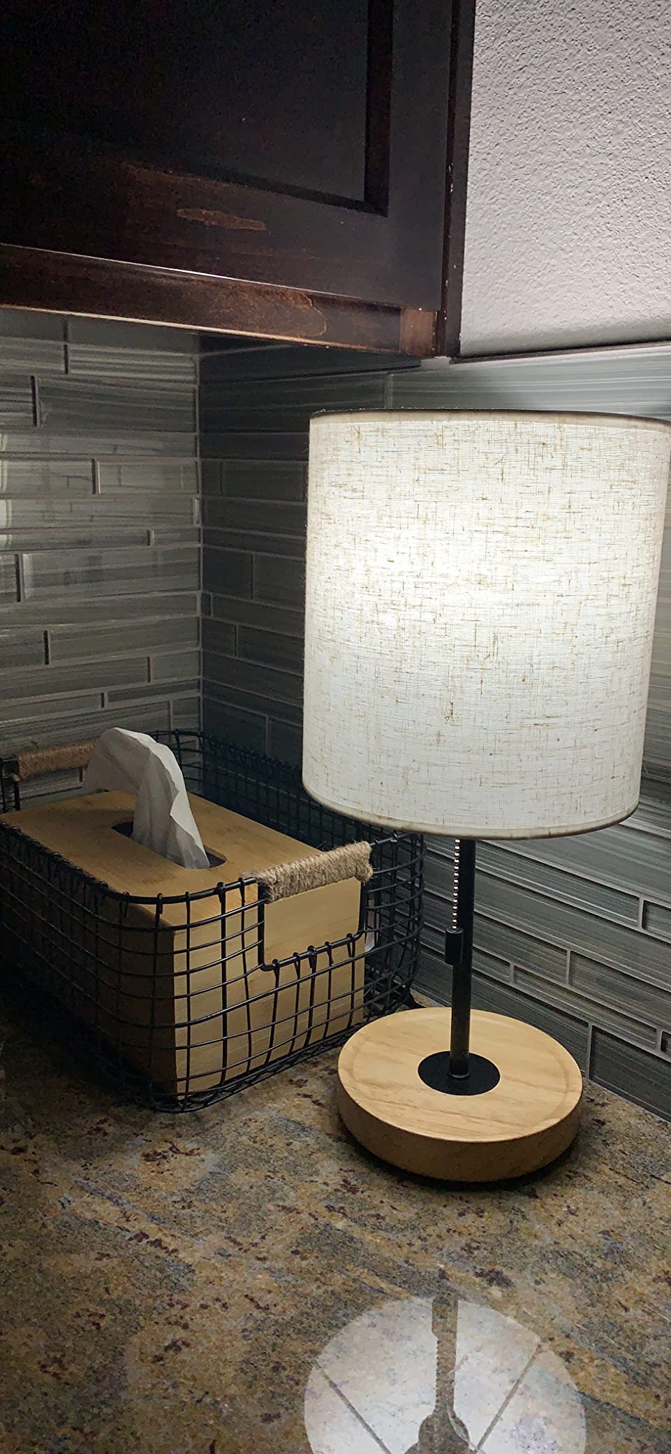 HAITRAL Bedside Table Lamp - Modern Nightstand Lamp with Linen Fabric Shade Wooden Desk Lamps for Bedrooms, Office, College Dorm, Dinning Room, Girls Room - 16 Inches (HT-AD005) customer photo 2