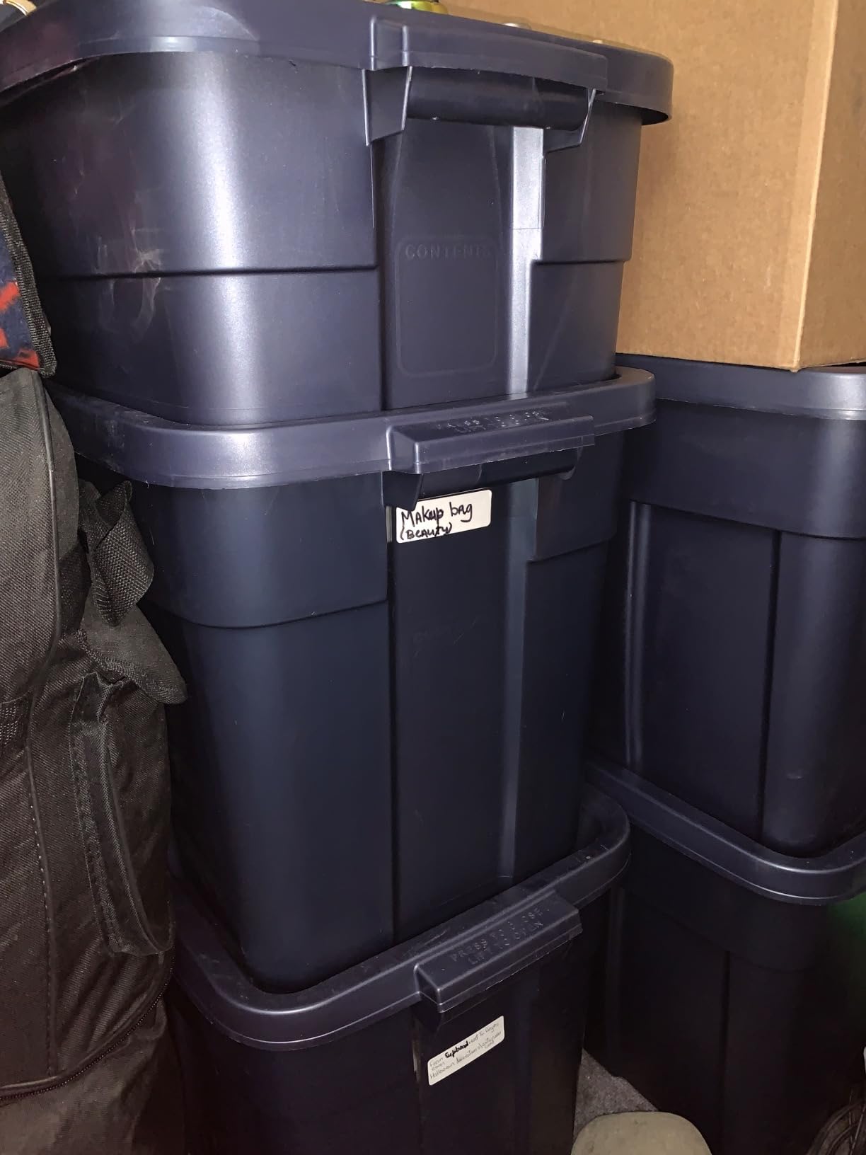 Rubbermaid Roughneck Tote 18 Gal, 6 Pack, Made in USA, Dark Indigo Metallic, Rugged Plastic Stackable Storage Bins with Lids and Handles customer photo 2