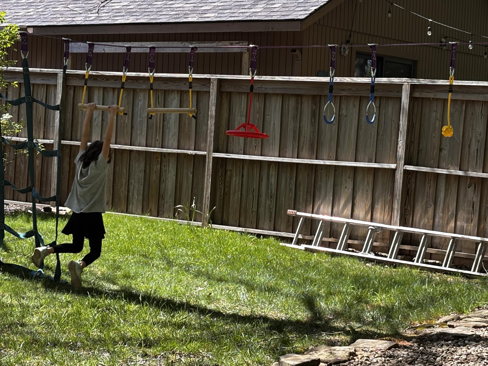 Ninja Warrior Obstacle Course Kids Outside - 2x55ft Backyard Slackline customer photo 2