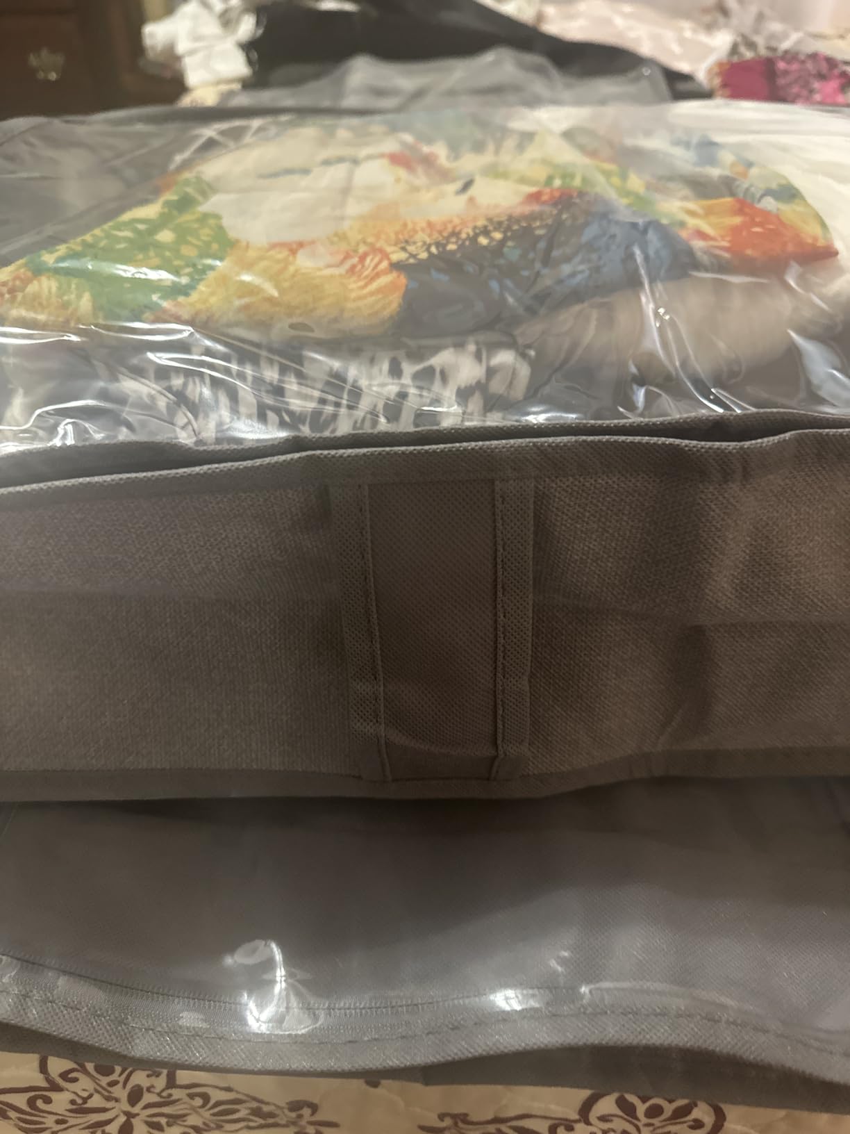 Onlyeasy Foldable Underbed Bags 2 Pack - Blankets Clothes Comforters Storage Bag Breathable Zippered Organizer for Bedroom with Clear Window and 4 Handles, 39.4x19.7x5.9 in, Linen-like Grey, MXDUBBP2 customer photo 1