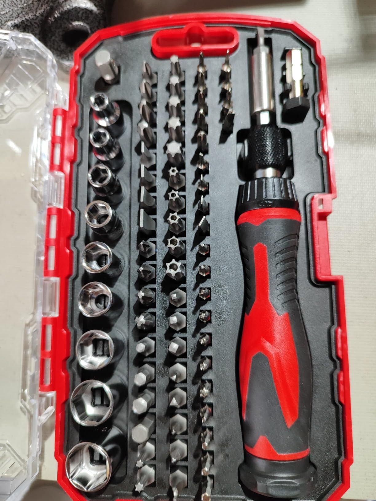Amazon Basics Magnetic Ratcheting Wrench and Electronics Precision Screwdriver Tool Set, 73-Piece, with Carry Case for Household Repair, Small Jobs, Eyeglasses, Black/Red/Silver customer photo 2