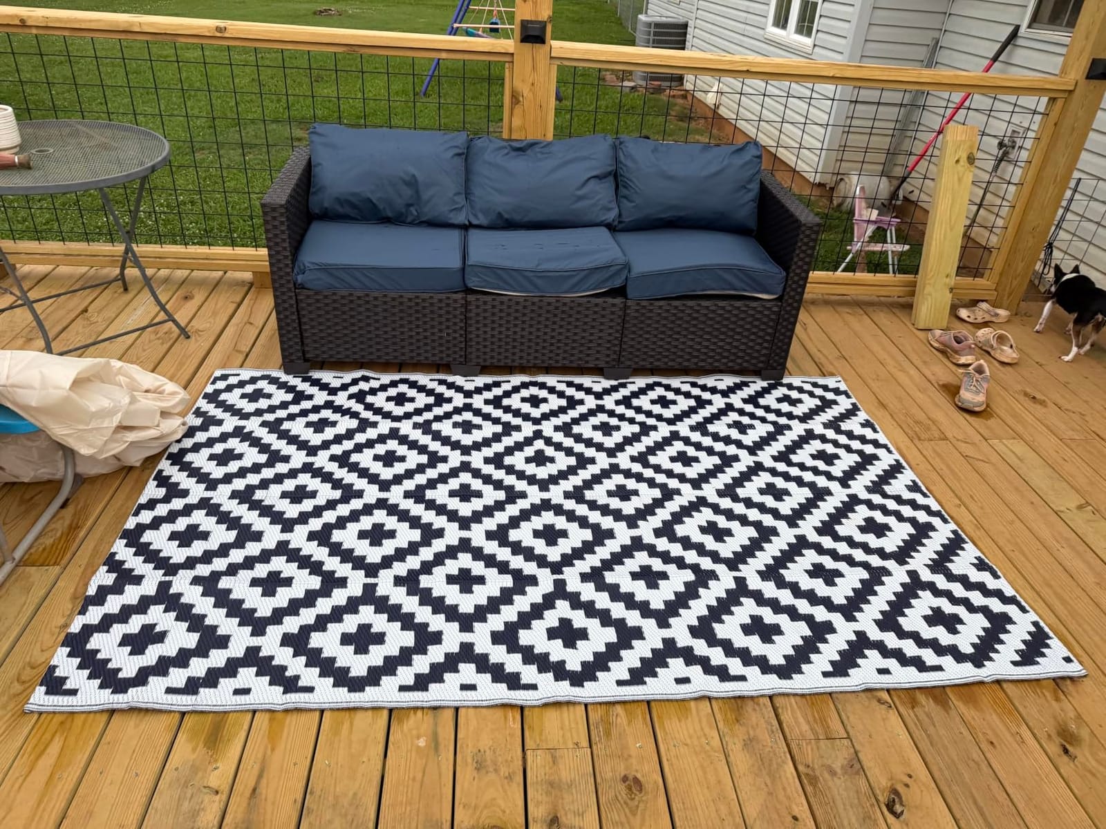 Rattaner 3-Seat Patio Wicker Sofa, Outdoor Rattan Couch Furniture Steel Frame with Furniture Cover and Deep Seat High Back, Blue Anti-Slip Cushion. customer photo 2