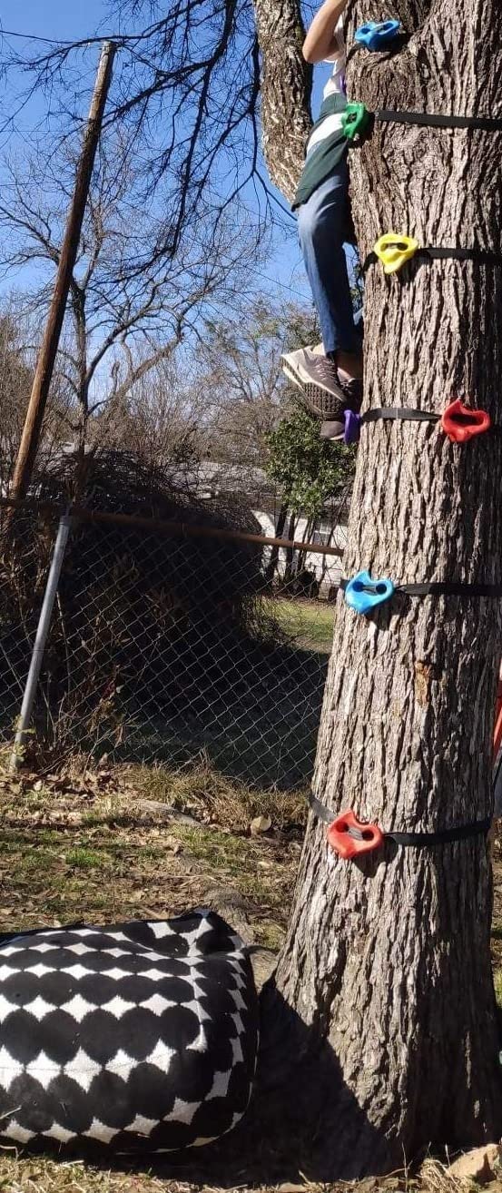 TOPNEW 12 Ninja Tree Climbing Holds for Kids Climber, Adult Climbing Rocks with 6 Ratchet Straps for Outdoor Ninja Warrior Obstacle Course Training customer photo 1