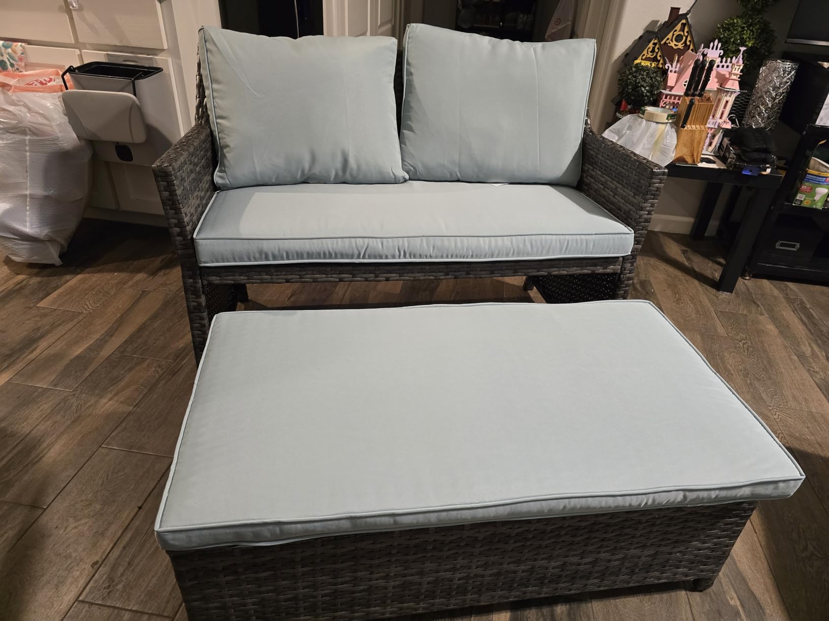OC Orange-Casual Wicker Patio Loveseat Sofa w/Storage Ottoman, 2 Pcs, Gray customer photo 2