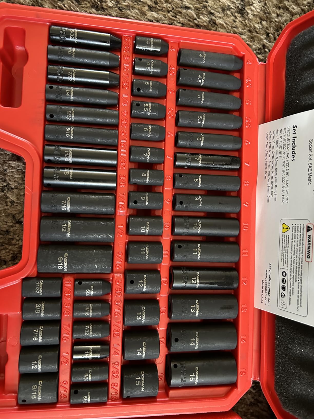 CASOMAN 1/4 Inch Drive Master Impact Socket Set, 50-Piece, 6-Point, SAE/Metric, 5/32 Inch - 9/16 Inch, 4mm - 15mm, Standard/Deep,CR-V customer photo 2