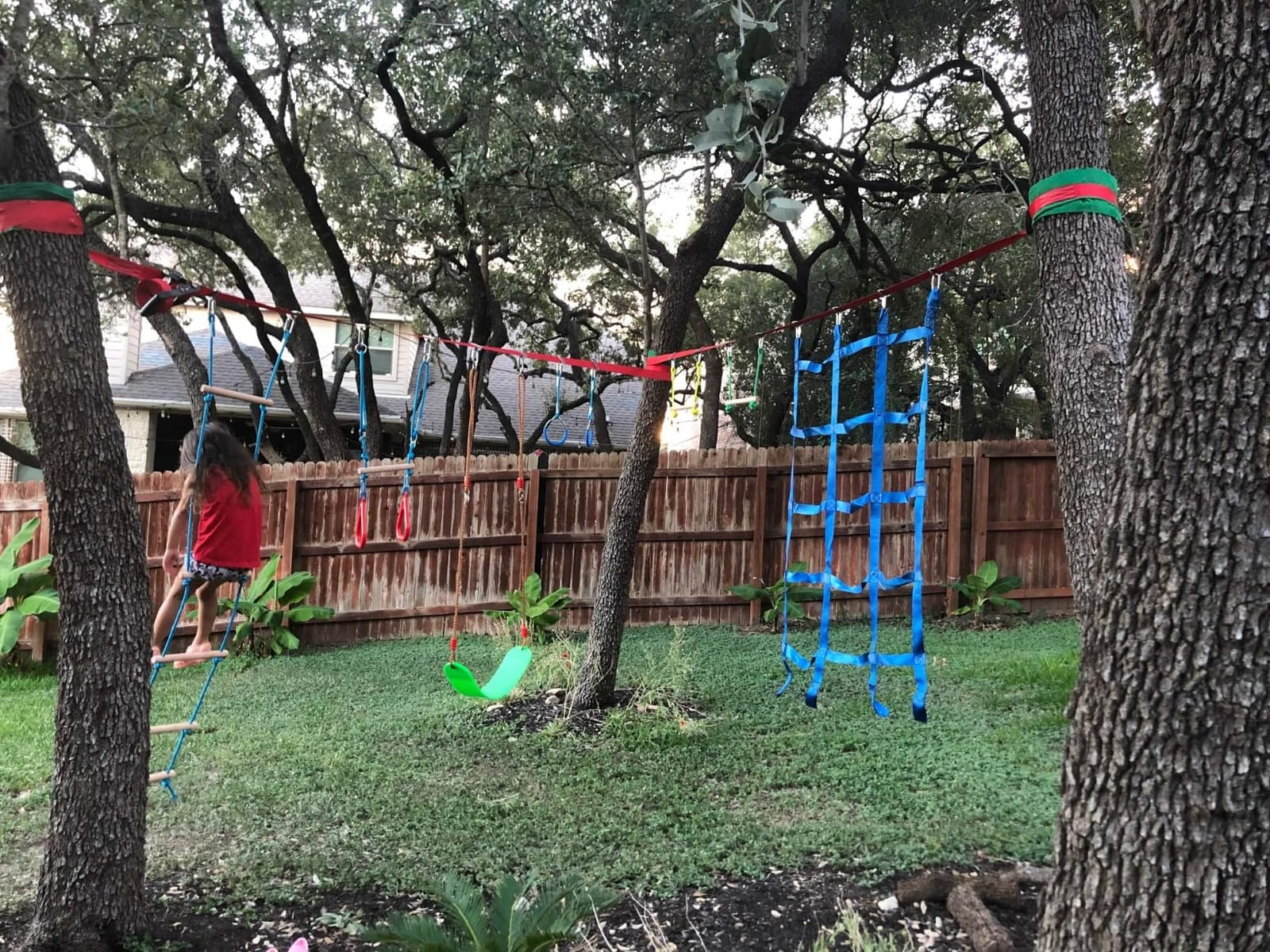 Ninja Warrior Obstacle Course for Kids Backyard - 2×50ft Slackline Kit with 10 Most Complete Accessories for Boys & Girls, Swing, Rope Ladder, Gymnastic Ring, Climbing Net, Arm Trainer and Monkey Fist customer photo 1