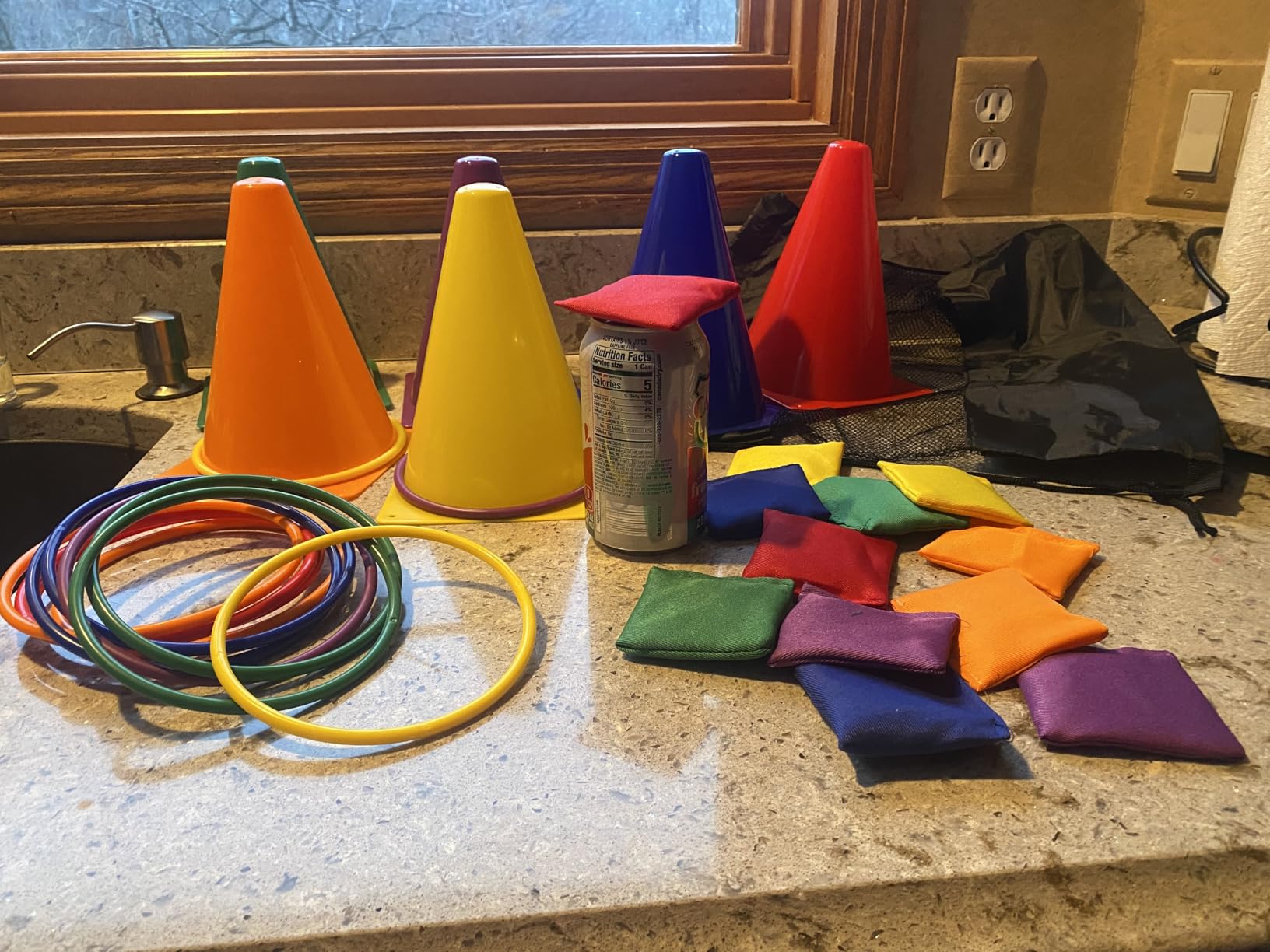 unanscre 31PCS 3 in 1 Carnival Outdoor Games Combo Set for Kids, Soft Plastic Cones Bean Bags Ring Toss Game, Gift for Birthday Party/Xmas customer photo 2