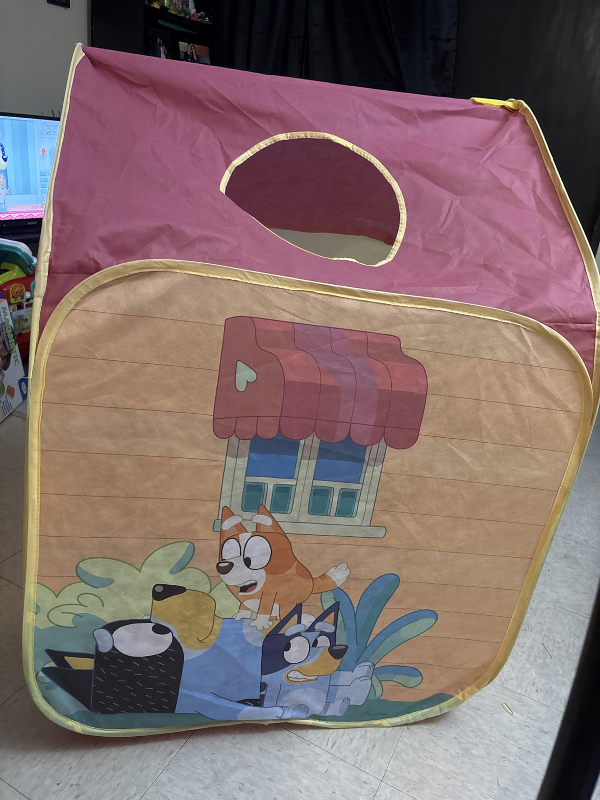 Pop N Fun Bluey Pop-Up Tent, Multicolor Easy Storage Pop Up Play Tent with Roll-Up Door & Peep Window, Indoor/Outdoor Toddler Playhouse for Ages 2+ customer photo 1