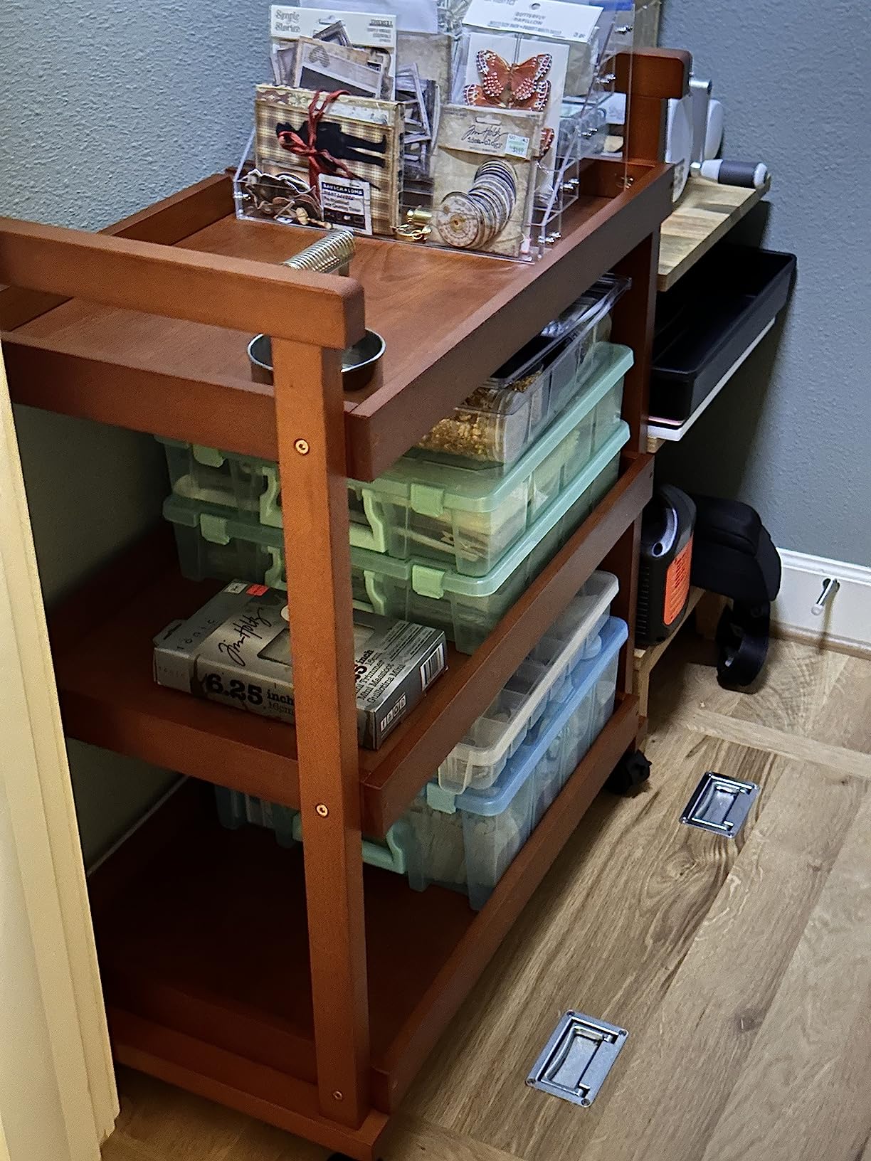 MEEDEN Rolling Art Supply Cart: Solid Beech Wood 3-Tier Storage Trolley customer photo 1