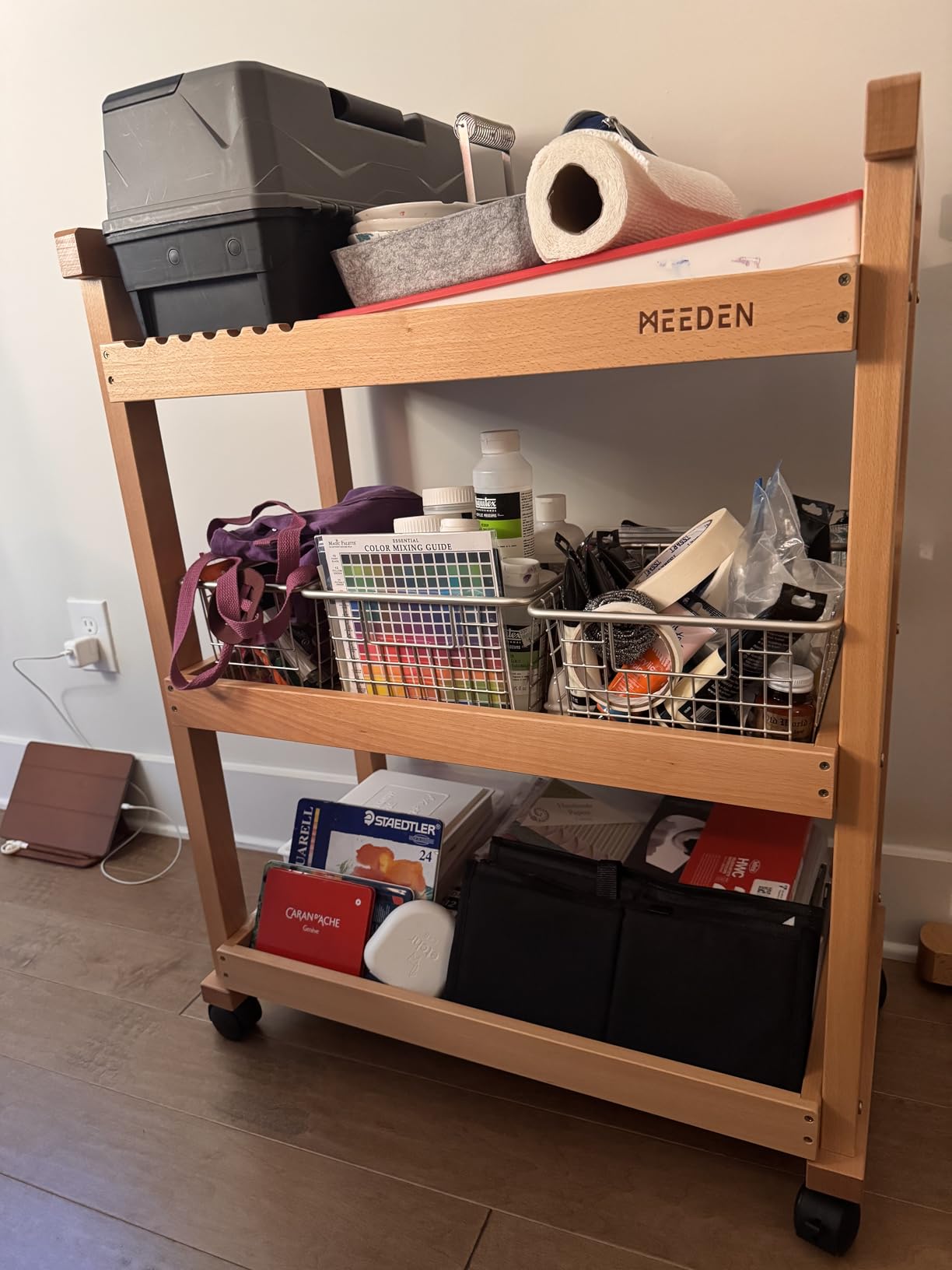 MEEDEN Rolling Art Supply Cart: Solid Beech Wood 3-Tier Storage Trolley customer photo 2