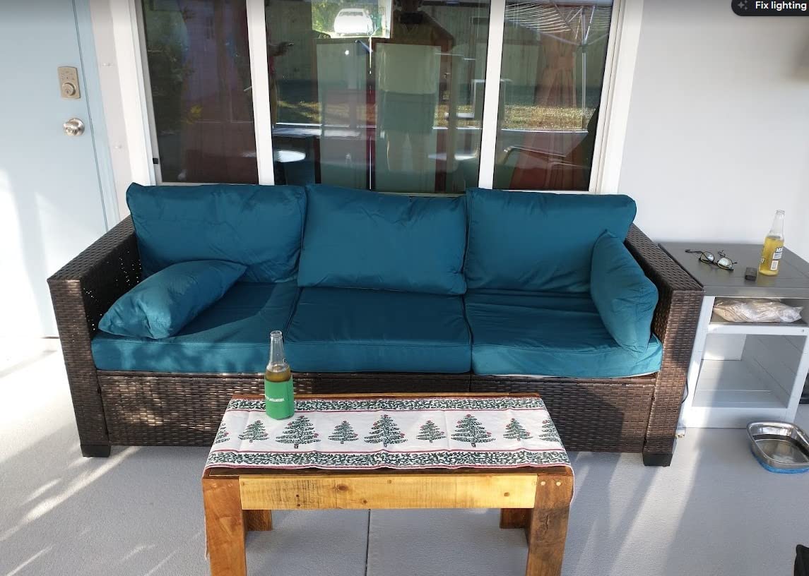 Valita Patio Furniture 3-seat Sofa Brown Wicker Outdoor Furniture Outdoor Couch Deep Seat High Backrest Waterproof Cover Anti-Slip Washable Cushions, Navy Blue customer photo 1