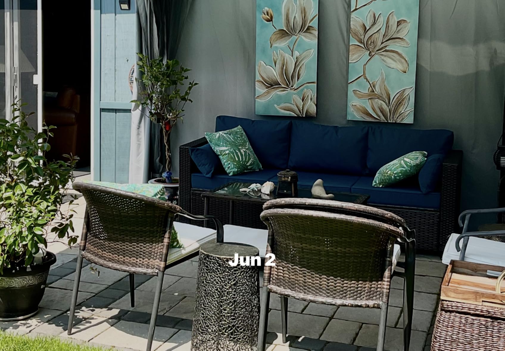 Valita Patio Furniture 3-seat Sofa Brown Wicker Outdoor Furniture Outdoor Couch Deep Seat High Backrest Waterproof Cover Anti-Slip Washable Cushions, Navy Blue customer photo 2