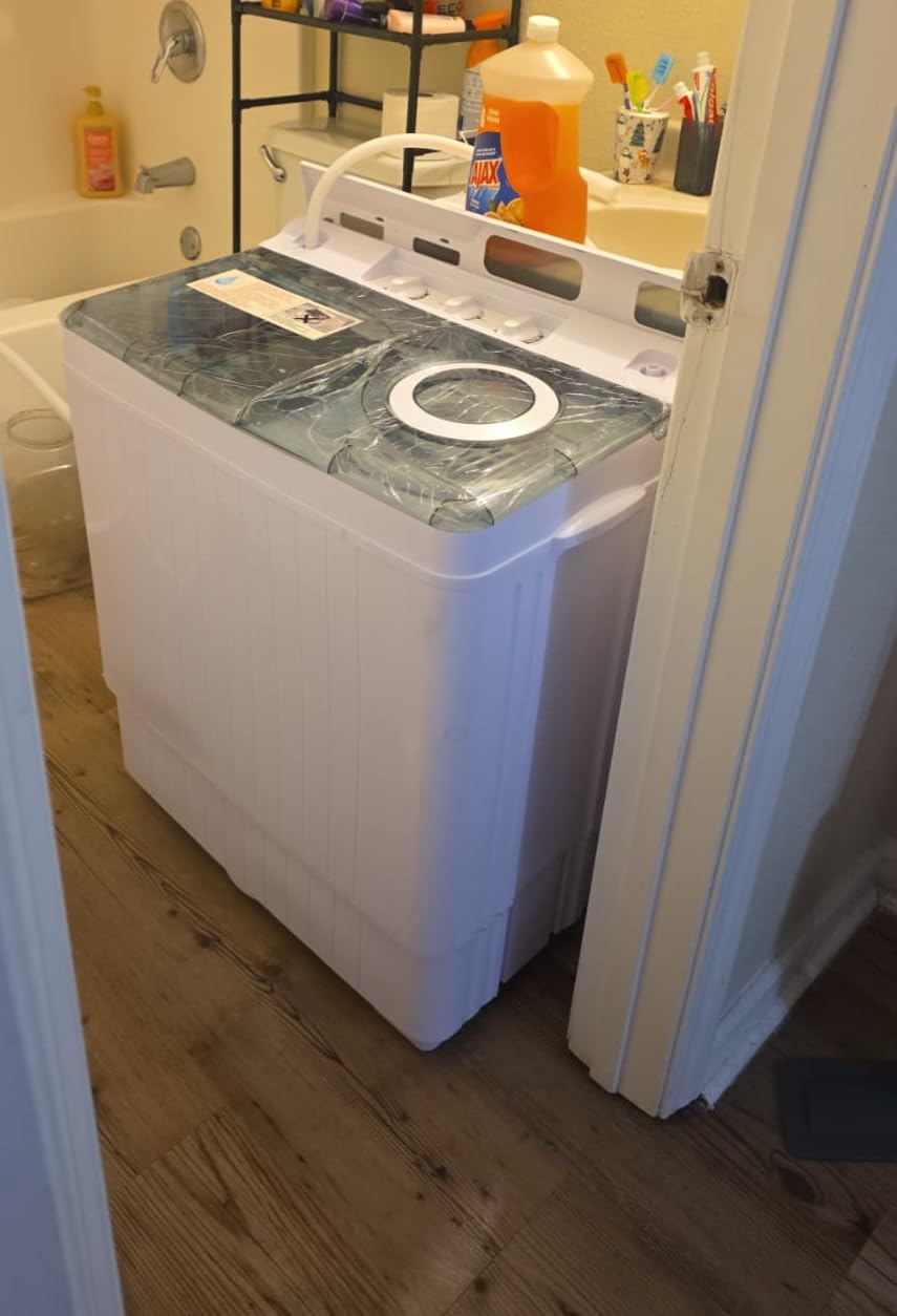 COSTWAY Portable Washing Machine, Twin Tub 26 Lbs Capacity, 18 Lbs Washer and 8 Lbs Spinner, Compact Washer with Control Knobs, Timer Function, Drain Pump, Laundry washer for Apartment RV, Grey customer photo 1