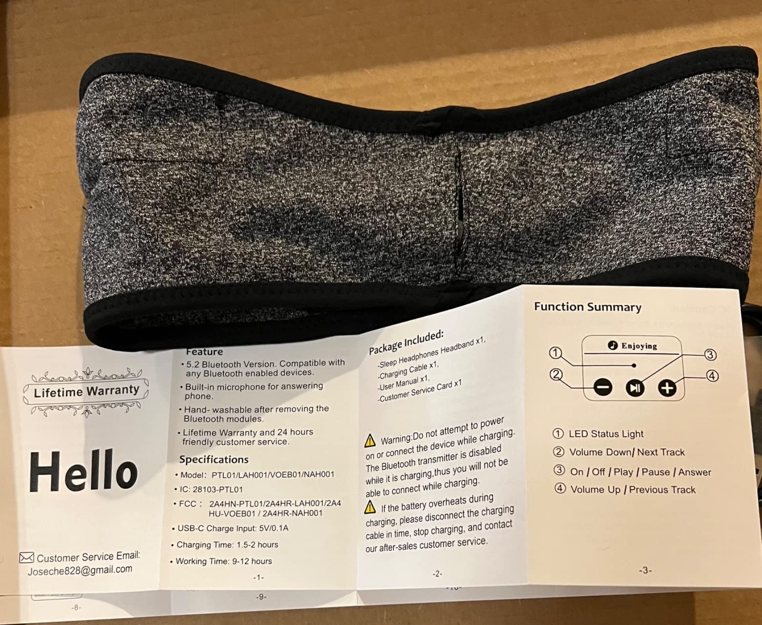 Enjoying Sleep Headband, Bluetooth Headphones for Sleeping with Noise Cancelling, Thin Speakers, 1 Count, Black&Grey, Hairband, Unisex, for Sleep, Workout, Yoga, Travel, Insomnia, Leisure customer photo 2