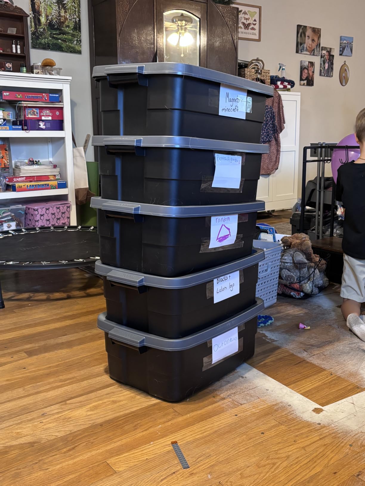 Rubbermaid Heavy Duty Black Storage Bins Plastic Totes with Lids for Storage, Stackable, Large Capacity, Durable, Multipurpose, 14 GAL, 6 Pack (14 GAL - 6 Pack Solid Black and Grey) customer photo 1