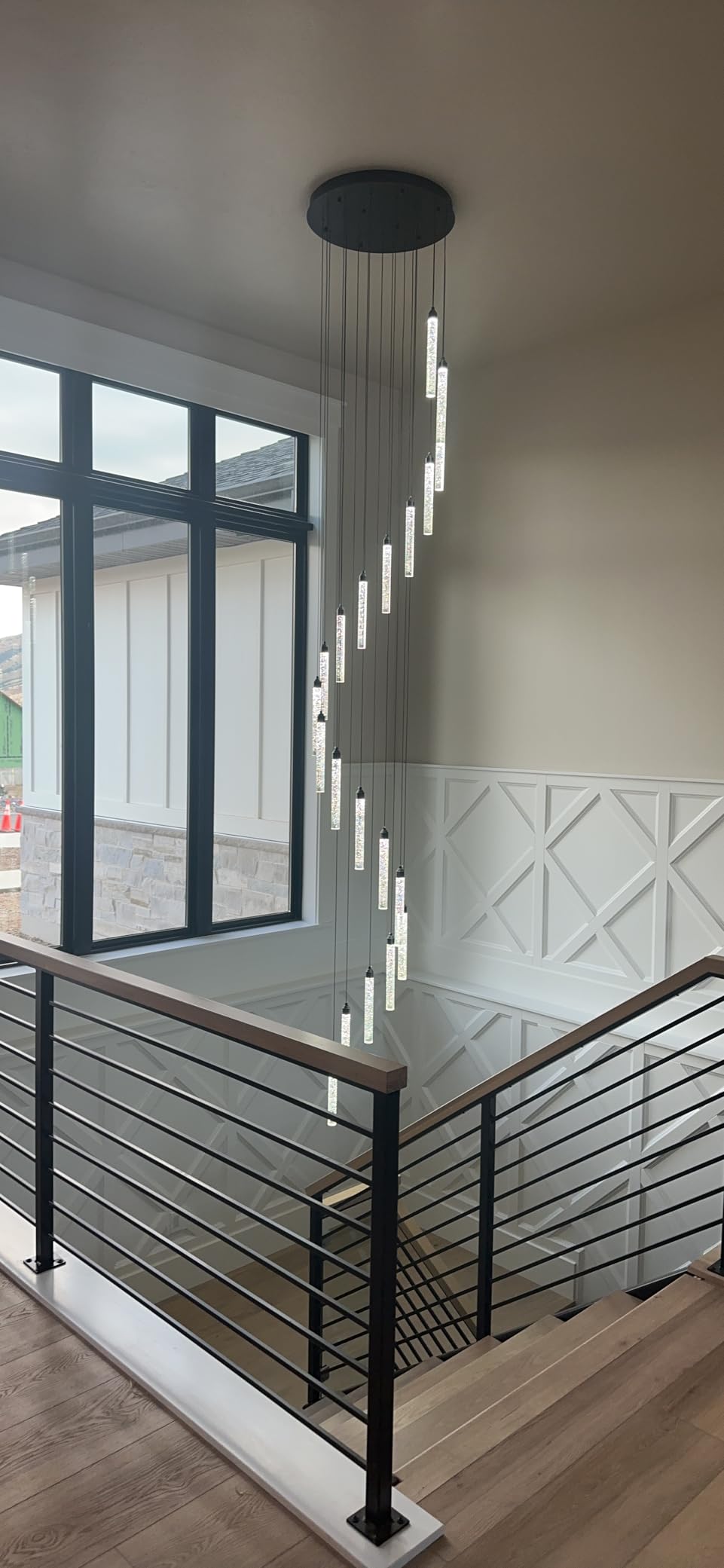 12-Lights Modern Chandeliers for Entryway High Ceiling Chandelier LED Dimmable Long Lights Fixture Pendants Lighting Crystal Chandeliers for Hallway Foyer Living Room Black Finished Lighting customer photo 1