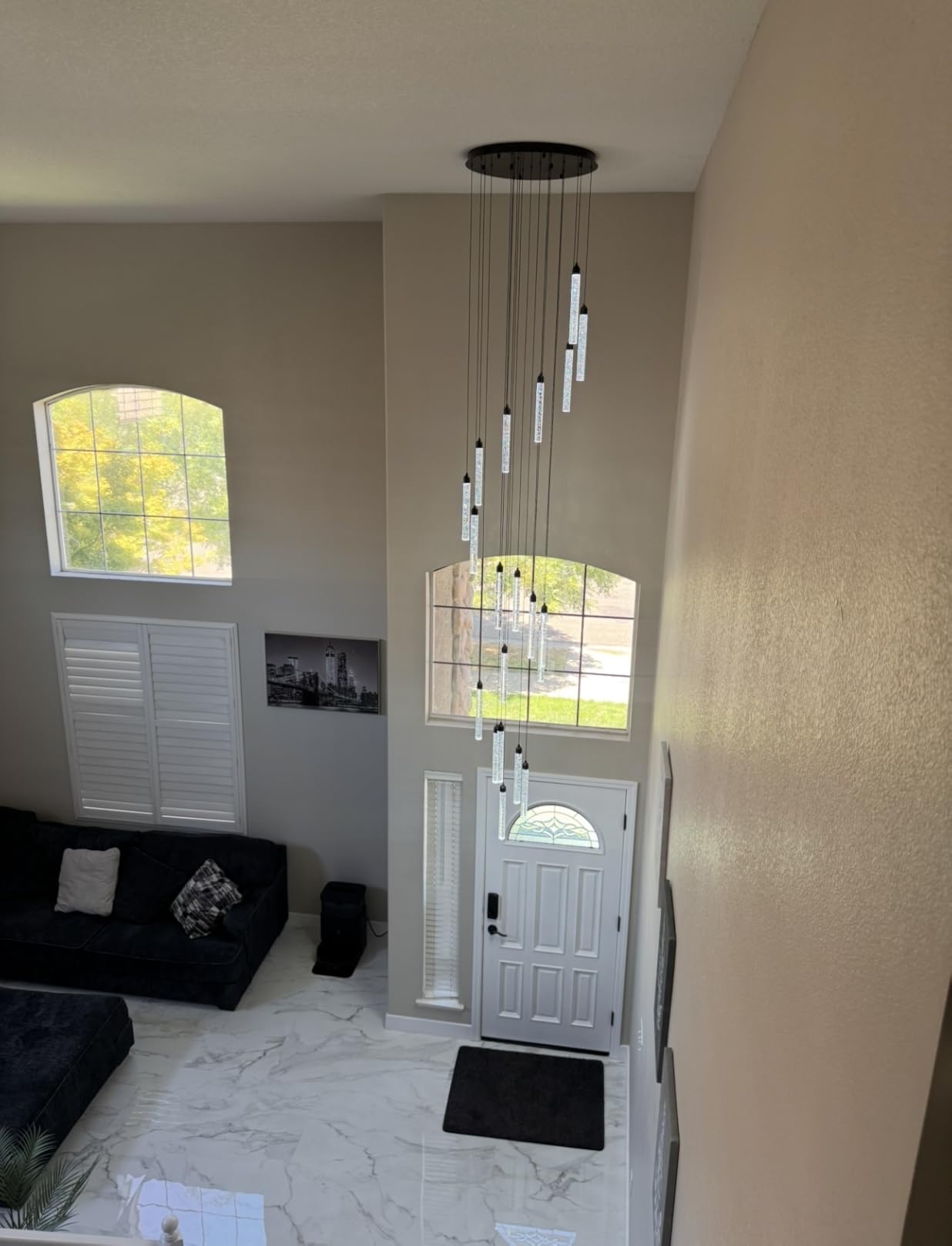 12-Lights Modern Chandeliers for Entryway High Ceiling Chandelier LED Dimmable Long Lights Fixture Pendants Lighting Crystal Chandeliers for Hallway Foyer Living Room Black Finished Lighting customer photo 2