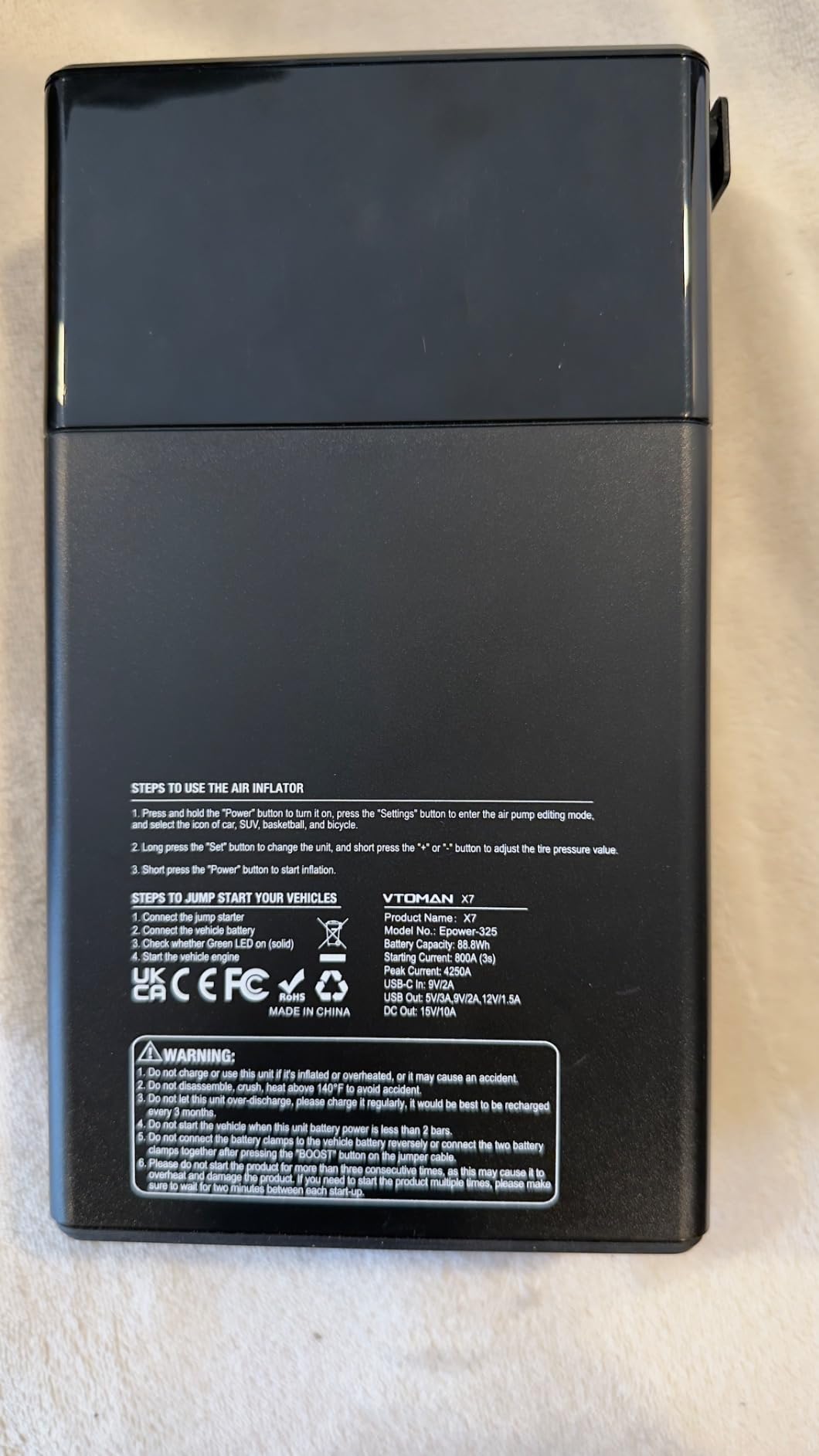 VTOMAN X7 Jump Starter with Air Compressor, 160PSI Auto-Off Tire Inflator customer photo 1