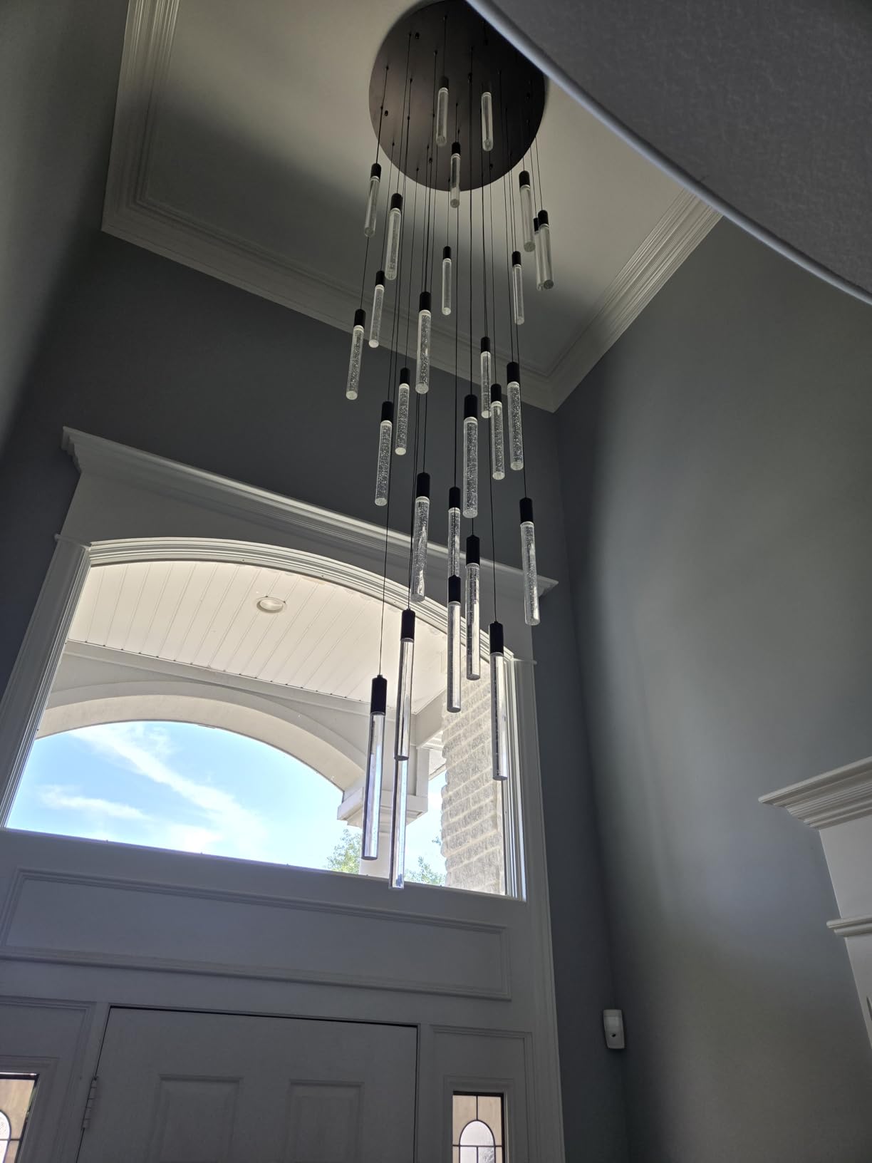 HAIXIANG 13FT High Ceiling Chandelier for Entryway Modern Crystal LED Light Glam Chandeliers for Living Room Foyer Sloping Ceiling Pendant Lighting Fixture 24-Lights Gold customer photo 1