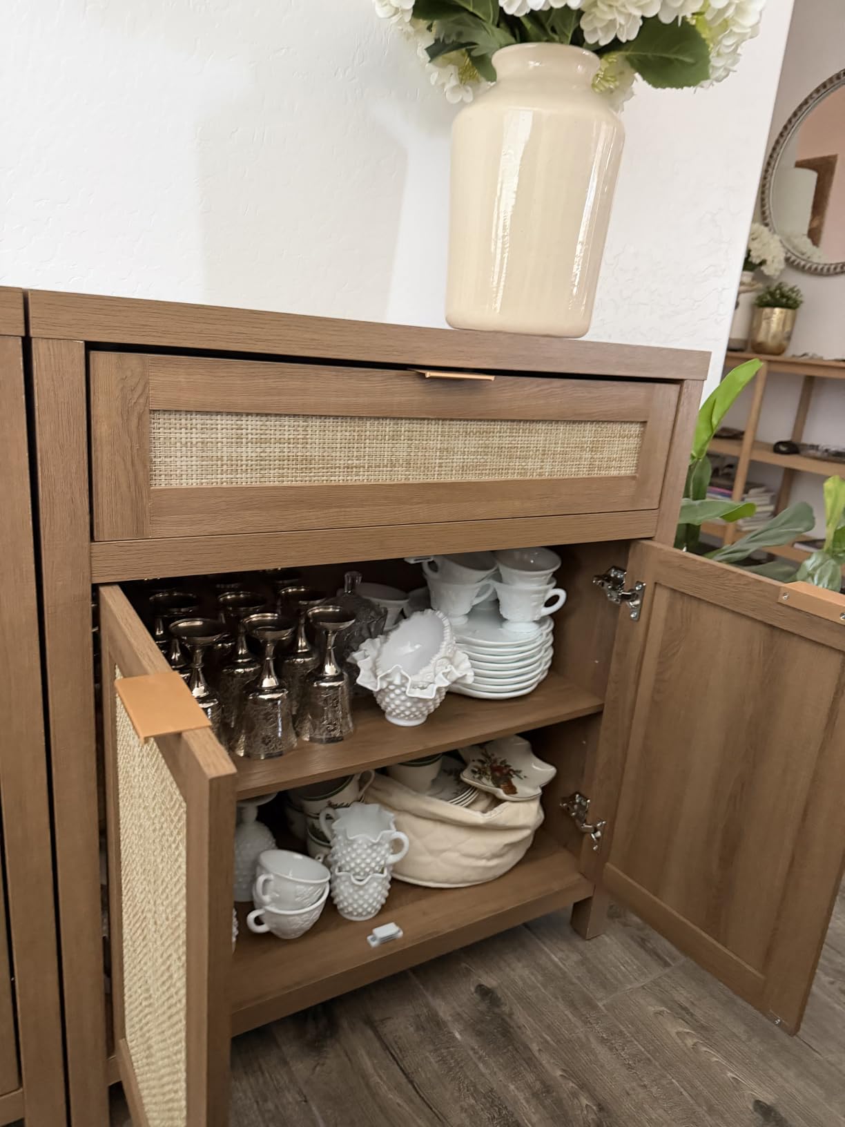 SICOTAS Buffet Cabinet Sideboard with Storage, Rattan Accent Cabinet customer photo 2