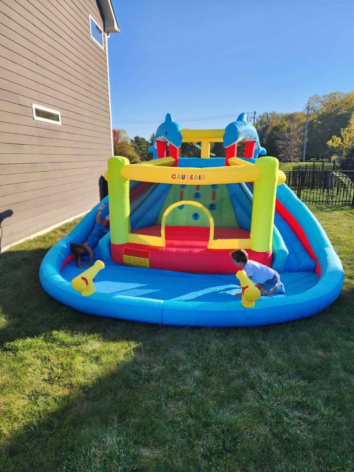 Causeair Inflatable Water Slide with Bounce House,Dolphin Styling,Splashing Pool,Double Water Cannon,Climbing Wall,Heavy Duty Air Blower,Inflatable Water Park Slide for Kids Backyard Summer customer photo 2