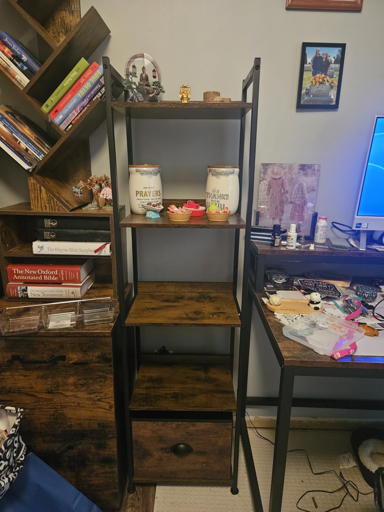 Furologee 5 Tier Bookshelf with Drawer, Tall Narrow Bookcase, Rustic Brown customer photo 1