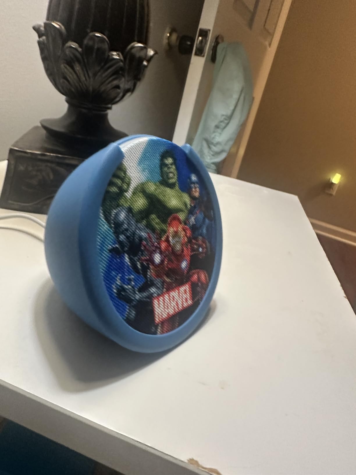 Amazon Echo Pop Kids (newest model), Enjoy age-appropriate audiobooks, sleep routines and Alexa+ experiences to create and learn, Marvel's Avengers design customer photo 1