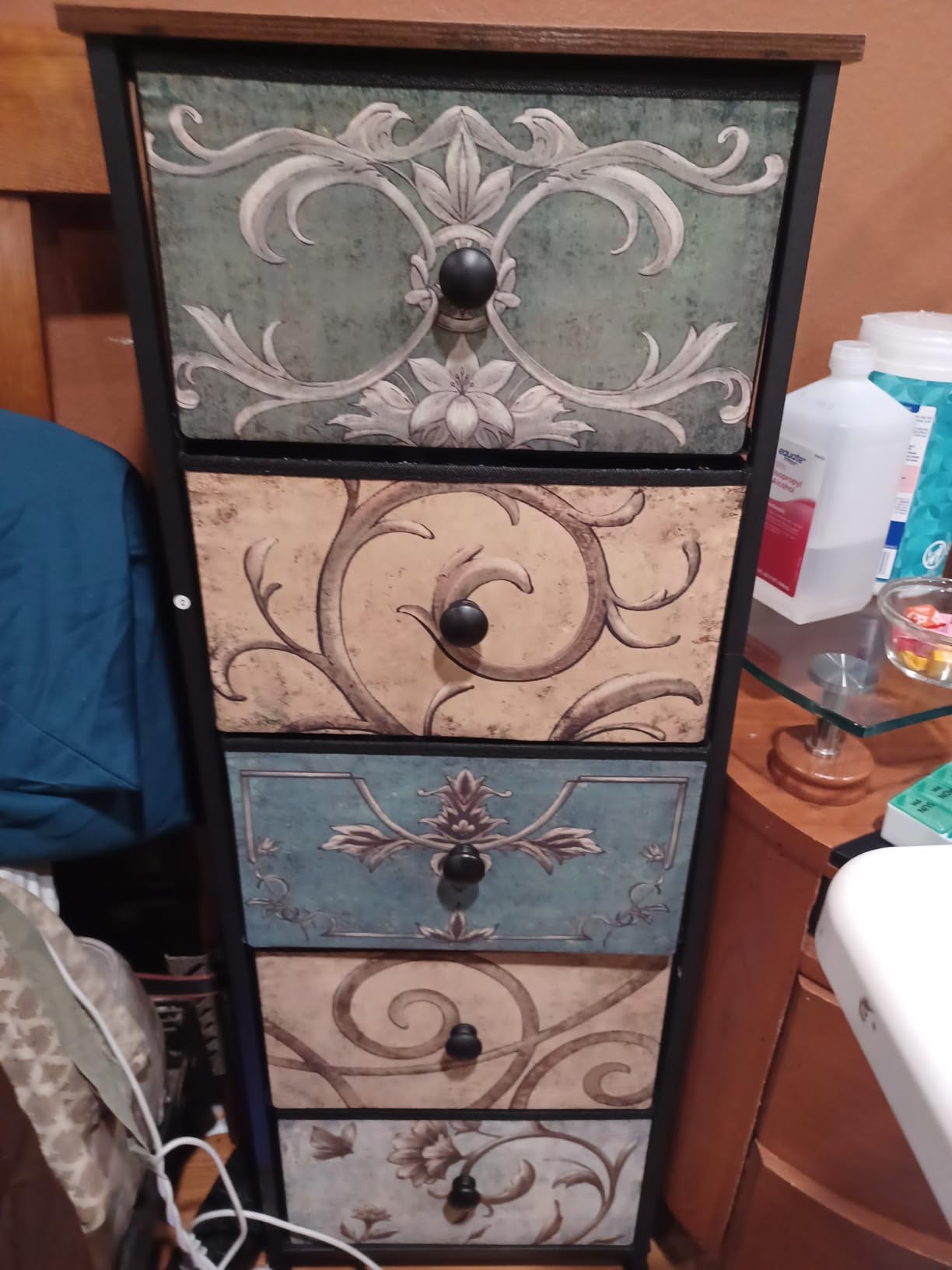 Tohomeor Small Dresser for Bedroom with Retro Flower Narrow Drawers Slim Chest of Drawers Skinny Nightstand Sofa End Table for Living Room Entryway Closet Storage (Multi, 3 Drawers) customer photo 1