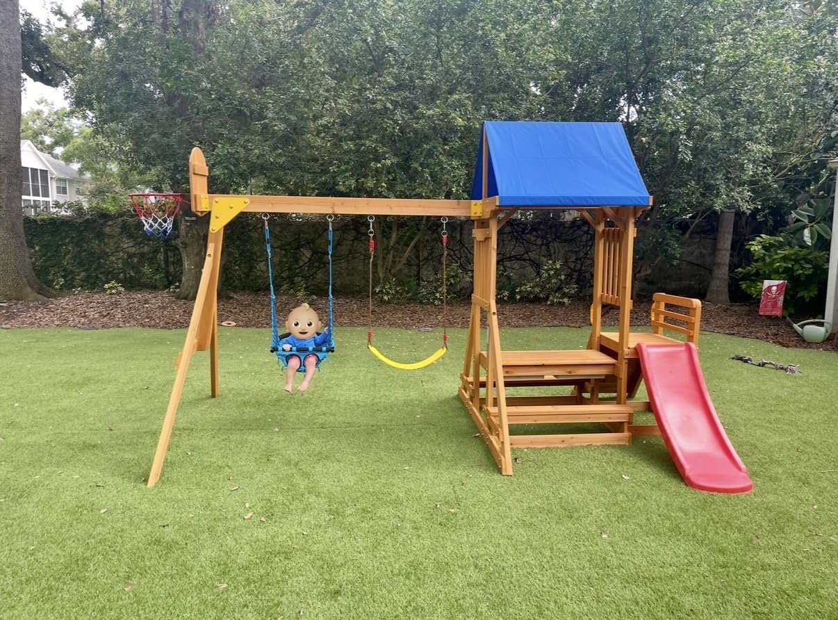 Kids Swing Sets for Backyard, Wooden Playground Sets for Ages 3-6 customer photo 1