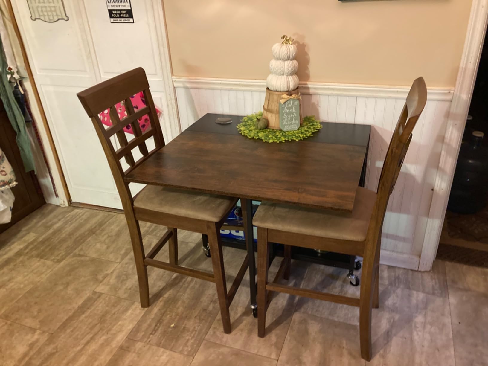 CHOEZON Folding Dining Table, Movable Dining Table, Expandable Kitchen Table, Versatile Table with 6 Wheels and 2-Tier Shelf, for Dining, Living Room, Apartment, Rustic Brown TCZ01BF customer photo 2