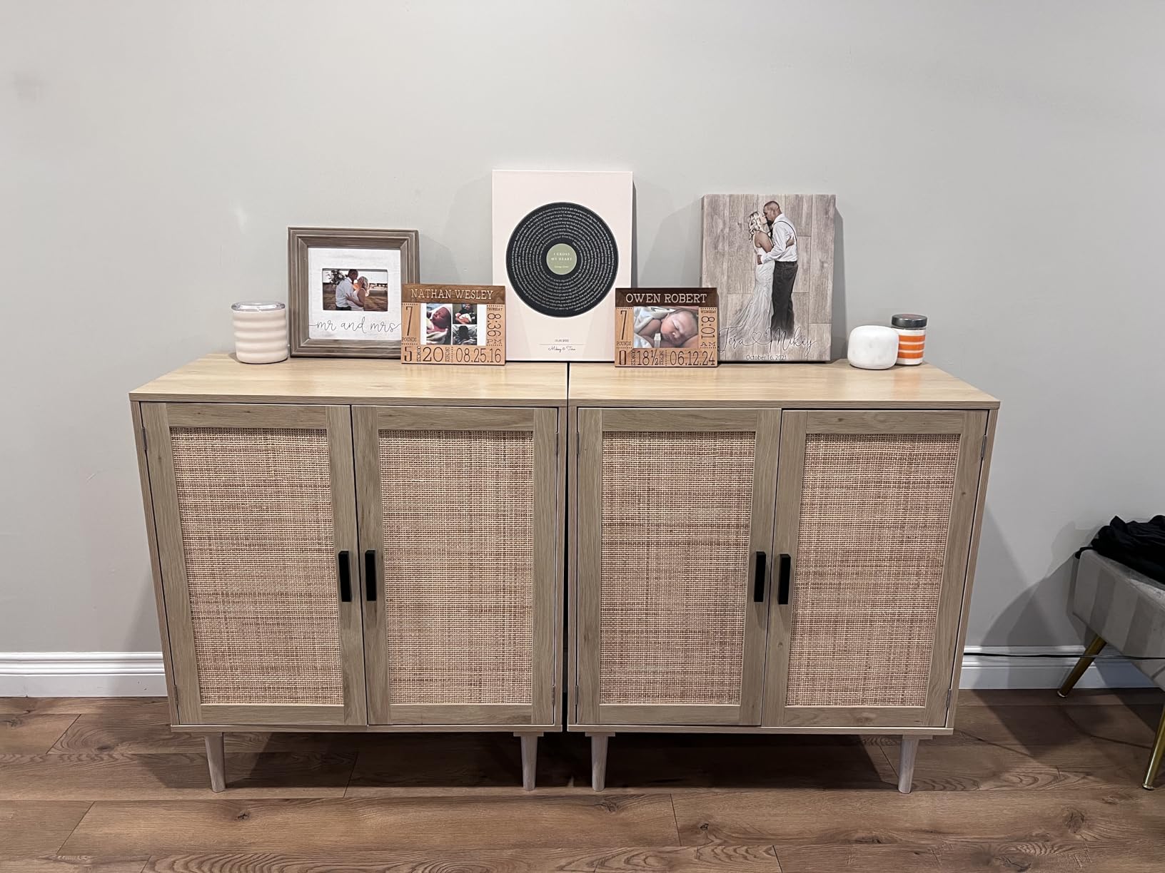 Finnhomy Sideboard Buffet Kitchen Storage Cabinet with Black Painted Rattan Decorated Doors, Dining Room, Hallway, Cupboard Console Table, Liquor/Accent Cabinet, 31.5X 15.8X 34.6 Inches, Black customer photo 2