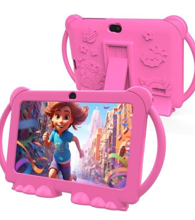 PEICHENG Kids Tablet 7 inch Android 12.0 for Toddler, 4GB RAM 32GB ROM Bluetooth IPS Screen Parental Control Dual Camera Shockproof Case for Educational Games, (Blue) customer photo 2