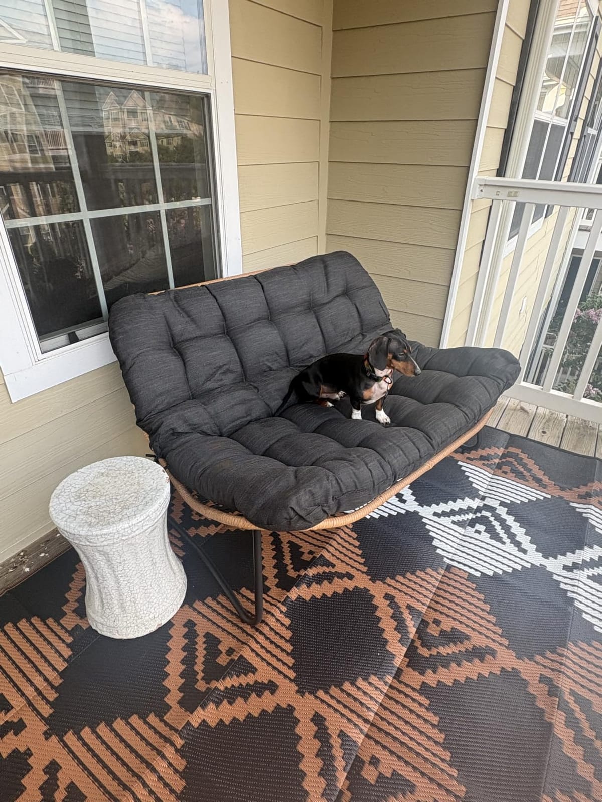 Outdoor Loveseat, Boho Rattan Patio Couch with Soft Cushion (Beige) customer photo 2