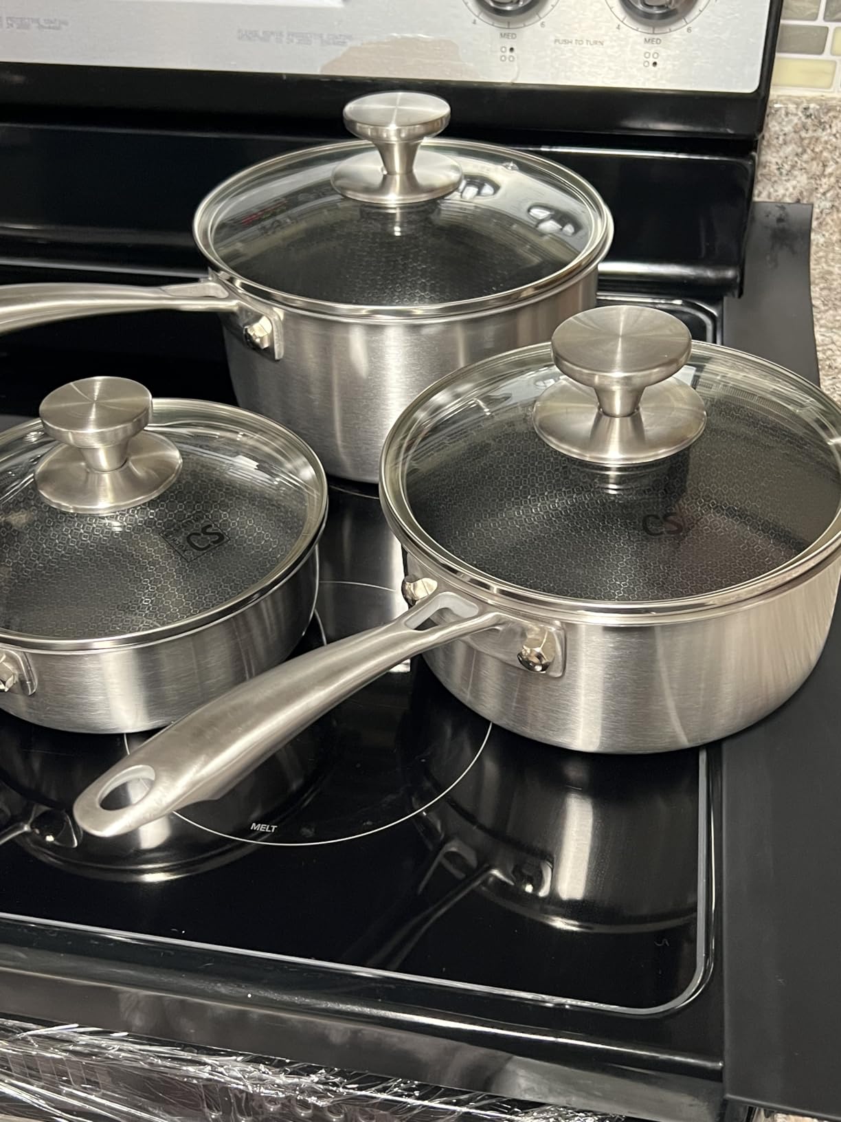 KOCH SYSTEME CS Hybrid Nonstick Stainless Steel Saucepan Set, 6-Piece Triply Stainless Steel Saucepan Set with Hybrid Honeycomb Interior, 1QT & 2QT & 3QT Sauce Pans, Induction Ready, Steel Pot Set customer photo 2