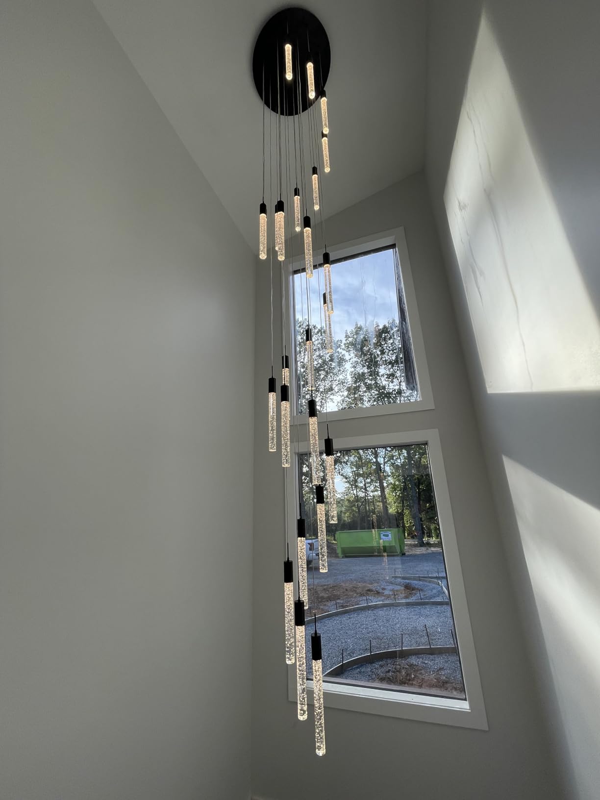 Modern High Ceiling Crystal Chandelier 7-Lights, Black Spiral Dimmable LED Raindrop Foyer Pendant Lighting, Bubble Staircase Living Room Hanging Light Fixture Remote Control customer photo 1