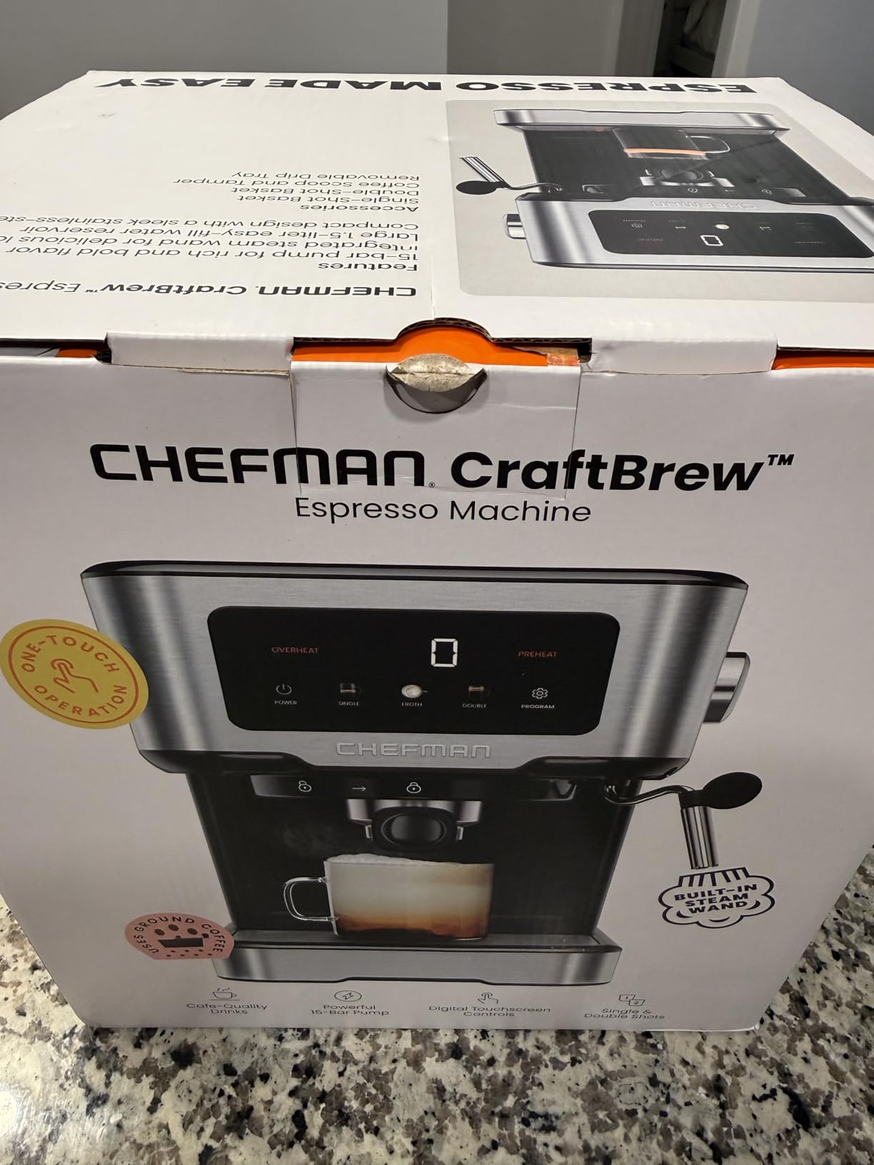 Chefman CraftBrew Espresso Machine, 15-Bar Pump Digital Espresso Maker w/Steam Wand for Latte & Cappuccino, Compact Espresso Coffee Machine w/ 1.5L Removable Water Reservoir - Stainless Steel customer photo 1