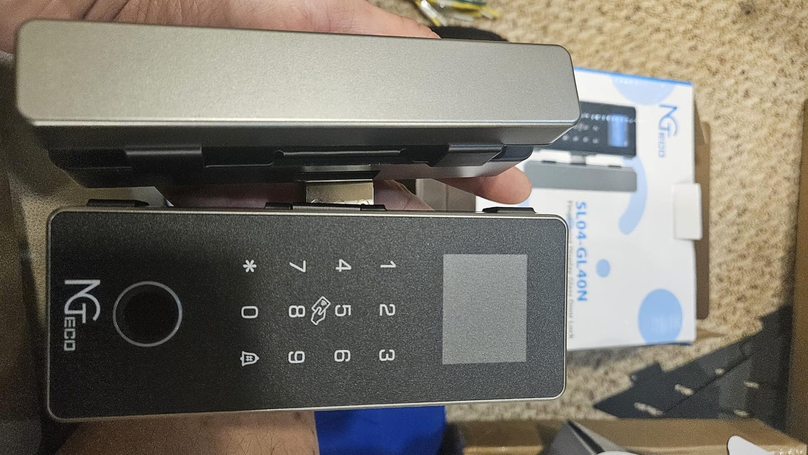 NGTeco Smart Glass Door Locks, 5 Unlock Ways Keyless Entry Gate Locks, Remote Control, Fingerprint, IC Card, Password, No Drill Door Locks for Home,Green House,Cabinet,Office customer photo 1